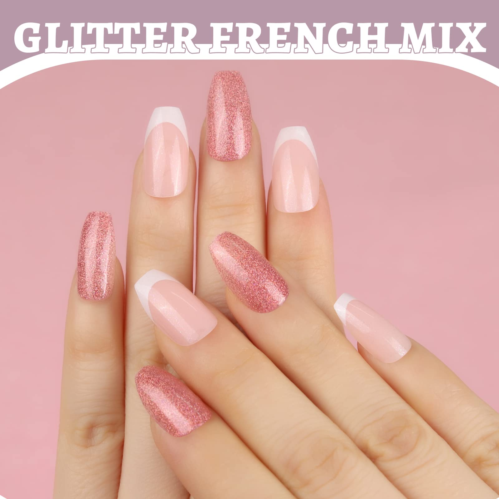 Press on Nails,Teenitor 288PCS Matte Medium Length, Acrylic Fake Nails Full Cover, Ballerina Coffin Press on Nails,Glitter Press On False Nails