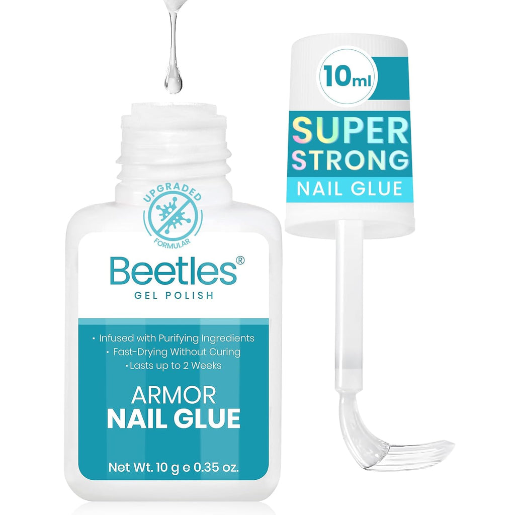 Beetles 10ml Super Strong Nail Glue for Press On Nails, Nail Tips Acrylic Nails, Quick Dry Brush On Glue for Press On Fake Nails, Upgraded Formula Long Lasting, No UV Needed for Beginners DIY Home
