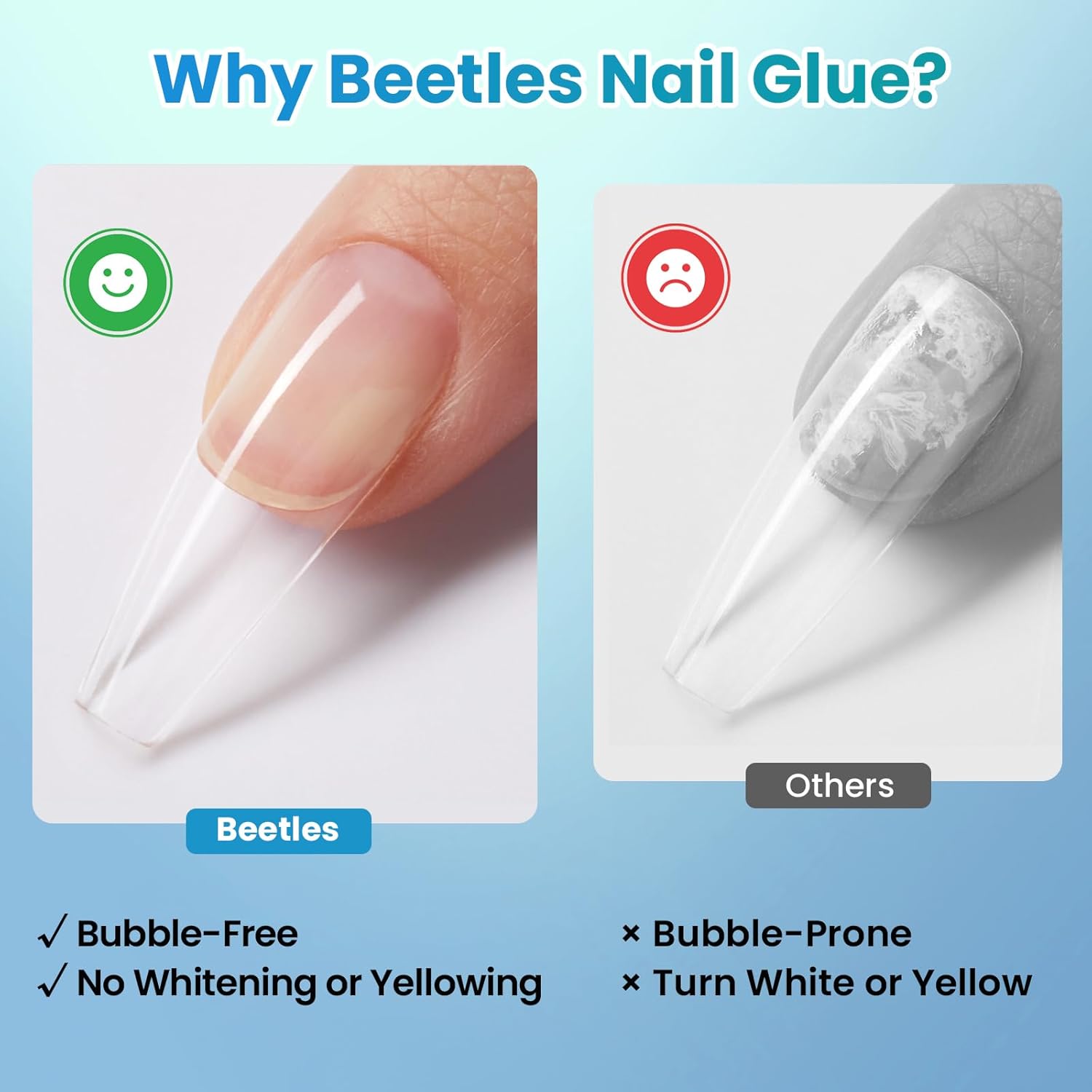 Beetles 10ml Super Strong Nail Glue for Press On Nails, Nail Tips Acrylic Nails, Quick Dry Brush On Glue for Press On Fake Nails, Upgraded Formula Long Lasting, No UV Needed for Beginners DIY Home