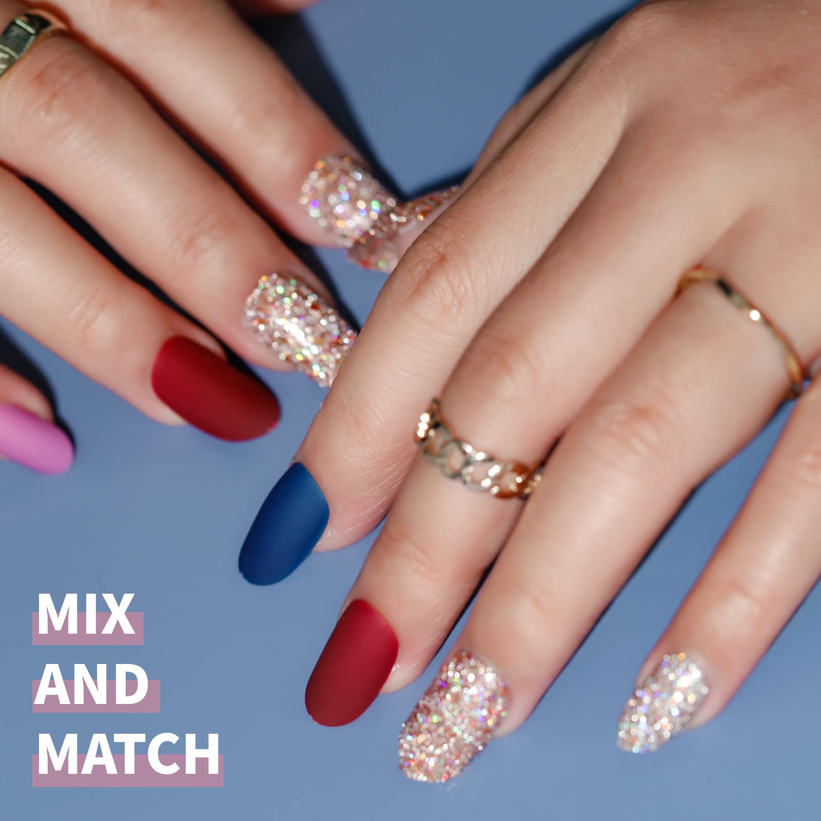 Press on Nails,Teenitor 288PCS Matte Medium Length, Acrylic Fake Nails Full Cover, Ballerina Coffin Press on Nails,Glitter Press On False Nails
