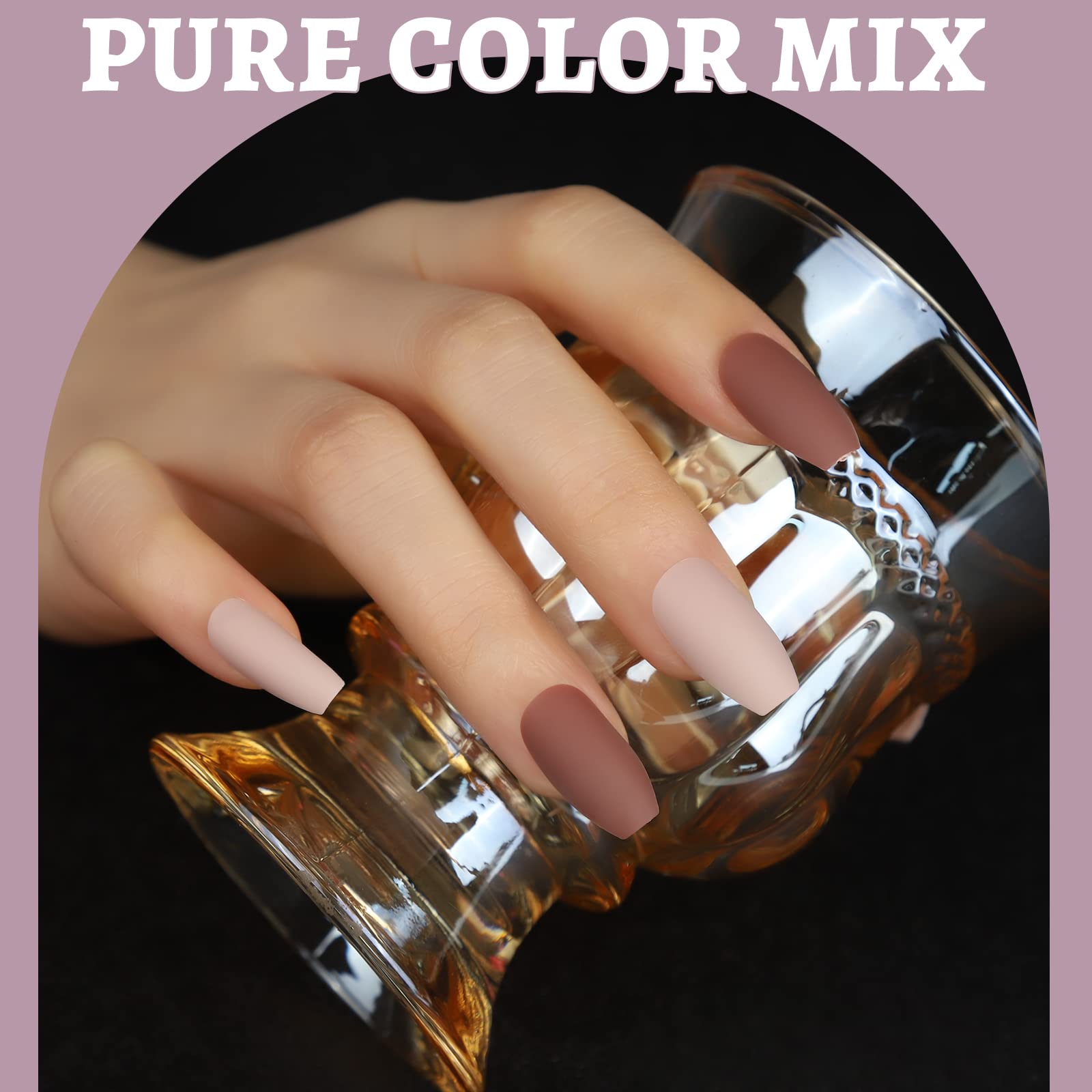 Press on Nails,Teenitor 288PCS Matte Medium Length, Acrylic Fake Nails Full Cover, Ballerina Coffin Press on Nails,Glitter Press On False Nails