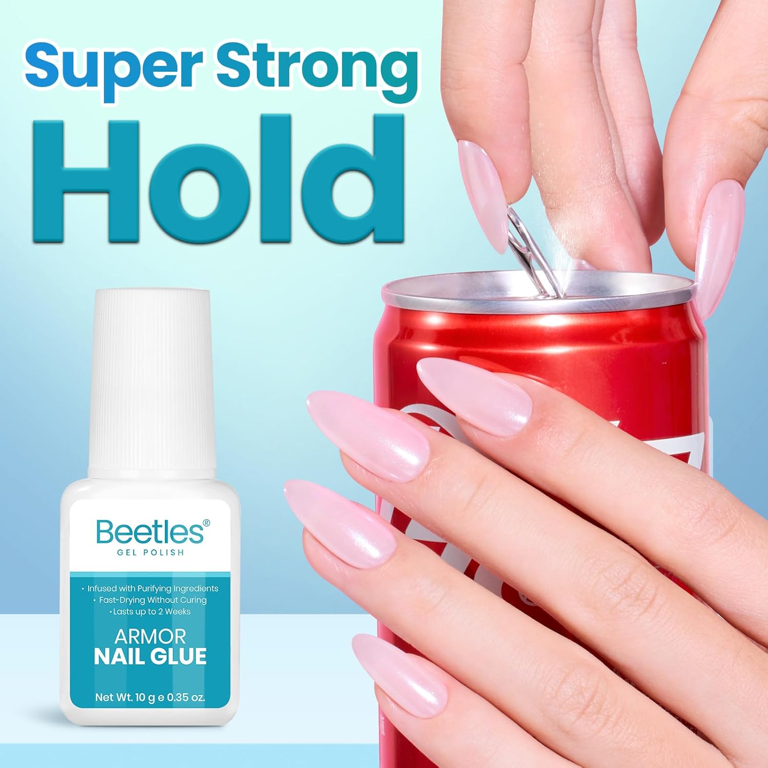 Beetles 10ml Super Strong Nail Glue for Press On Nails, Nail Tips Acrylic Nails, Quick Dry Brush On Glue for Press On Fake Nails, Upgraded Formula Long Lasting, No UV Needed for Beginners DIY Home