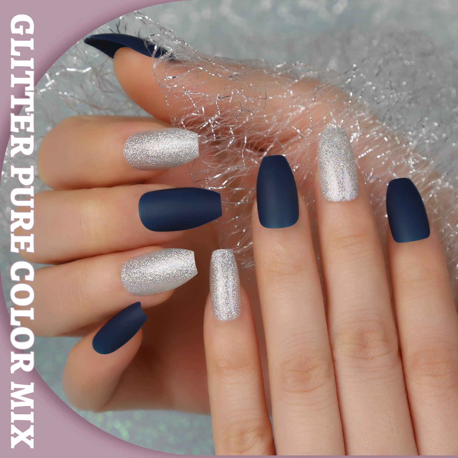 Press on Nails,Teenitor 288PCS Matte Medium Length, Acrylic Fake Nails Full Cover, Ballerina Coffin Press on Nails,Glitter Press On False Nails
