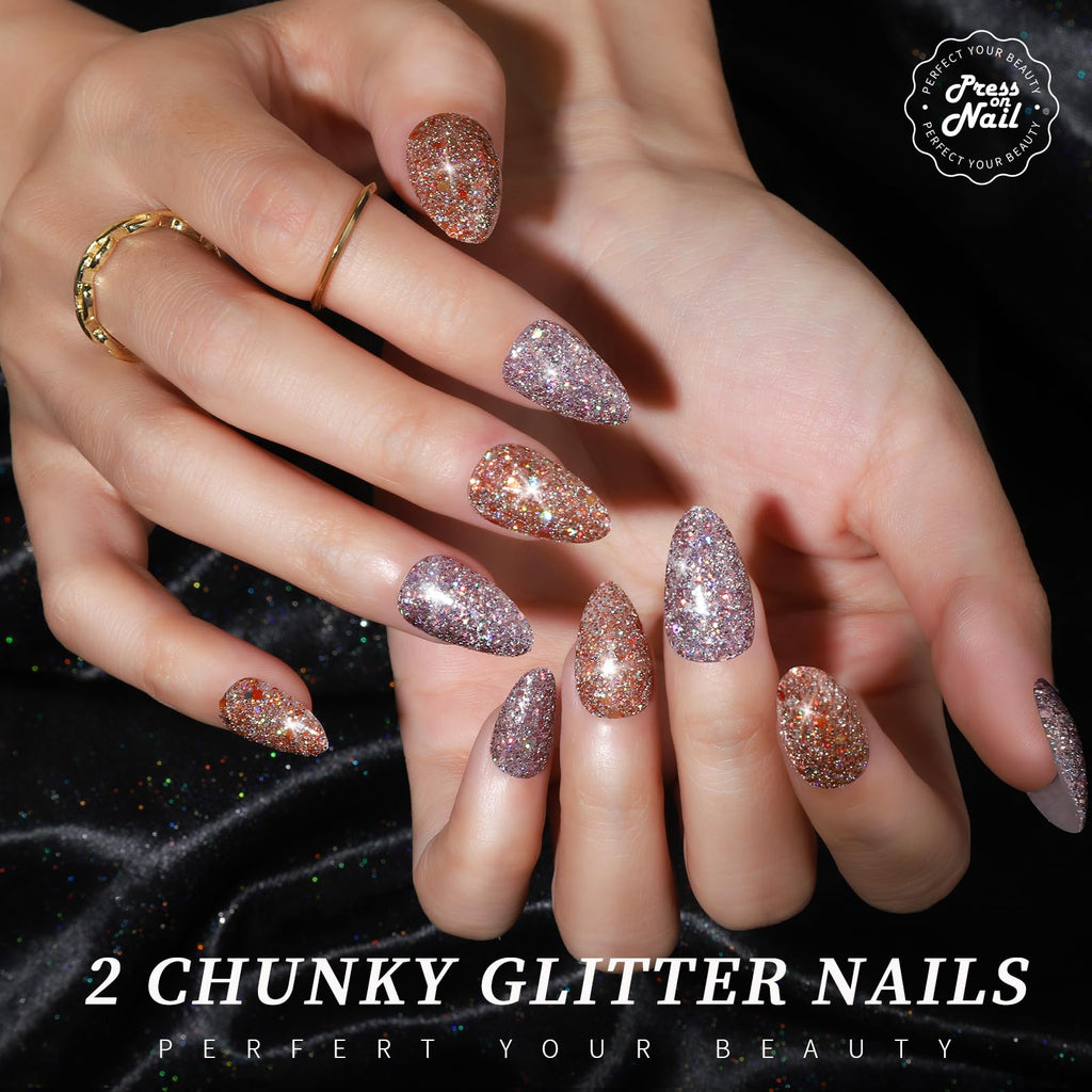 Press on Nails,Teenitor 288PCS Matte Medium Length, Acrylic Fake Nails Full Cover, Ballerina Coffin Press on Nails,Glitter Press On False Nails
