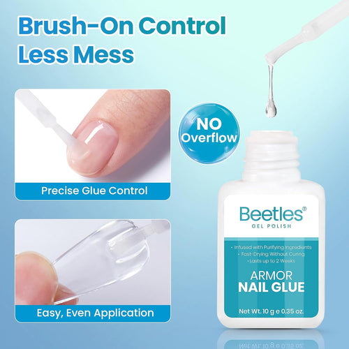 Beetles 10ml Super Strong Nail Glue for Press On Nails, Nail Tips Acrylic Nails, Quick Dry Brush On Glue for Press On Fake Nails, Upgraded Formula Long Lasting, No UV Needed for Beginners DIY Home