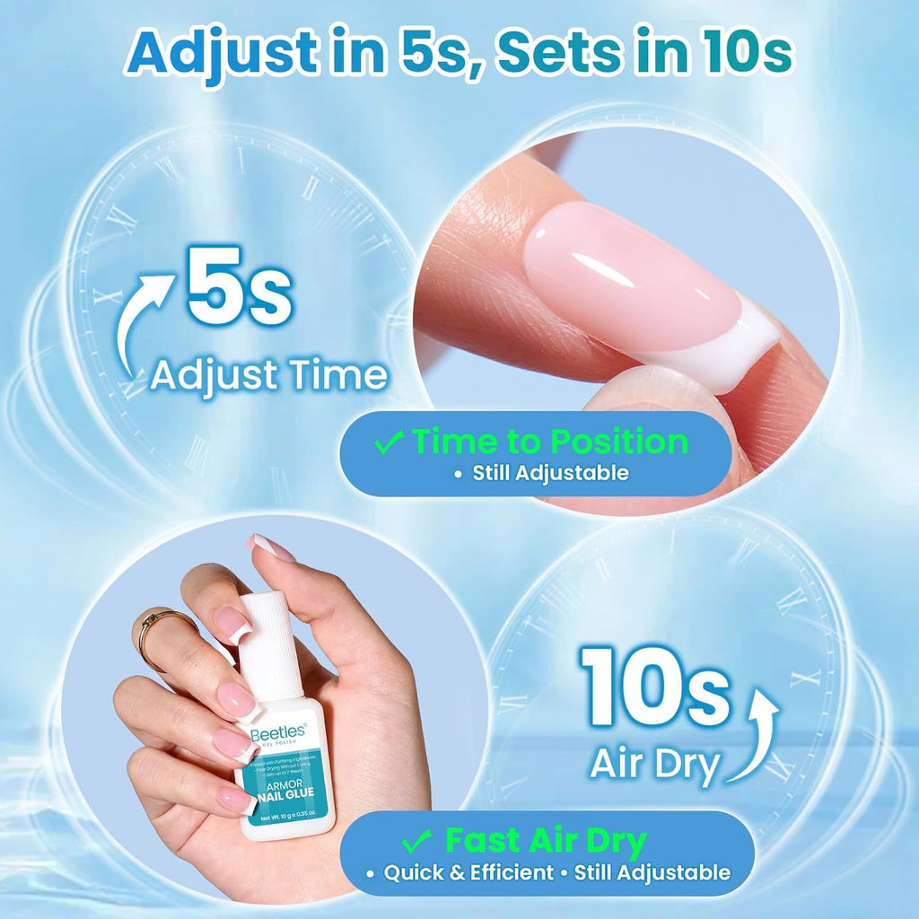 Beetles 10ml Super Strong Nail Glue for Press On Nails, Nail Tips Acrylic Nails, Quick Dry Brush On Glue for Press On Fake Nails, Upgraded Formula Long Lasting, No UV Needed for Beginners DIY Home