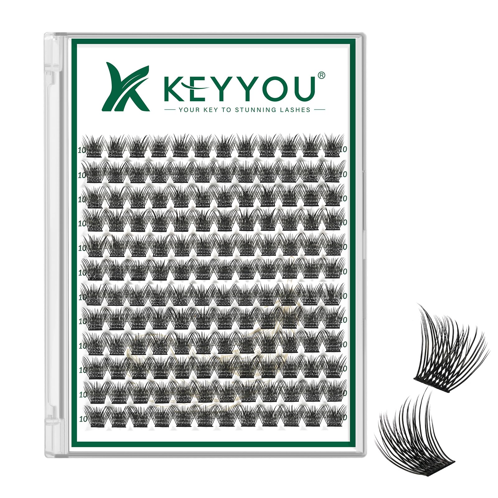 KEYYOU Lash Clusters Kit 144pcs Thick Volume D Curl Eyelash Clusters Lash Extension Kit with Mascara Brush Bond and Seal Glue Remover Applicators and Brush for DIY Lash Extensions (Y02)