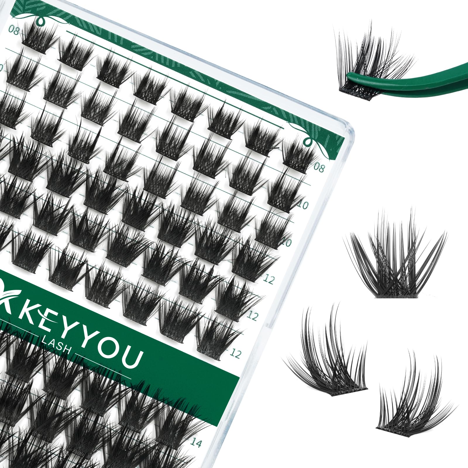 KEYYOU Lash Clusters Kit 144pcs Thick Volume D Curl Eyelash Clusters Lash Extension Kit with Mascara Brush Bond and Seal Glue Remover Applicators and Brush for DIY Lash Extensions (Y02)