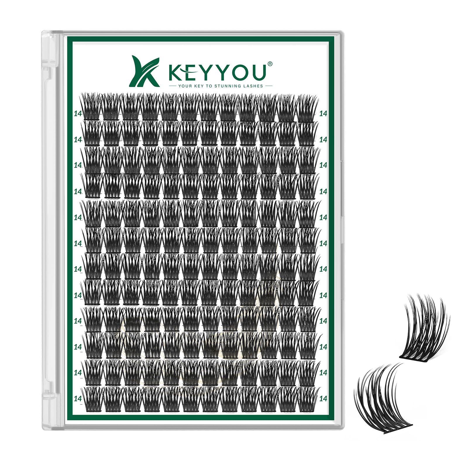 KEYYOU Lash Clusters Kit 144pcs Thick Volume D Curl Eyelash Clusters Lash Extension Kit with Mascara Brush Bond and Seal Glue Remover Applicators and Brush for DIY Lash Extensions (Y02)