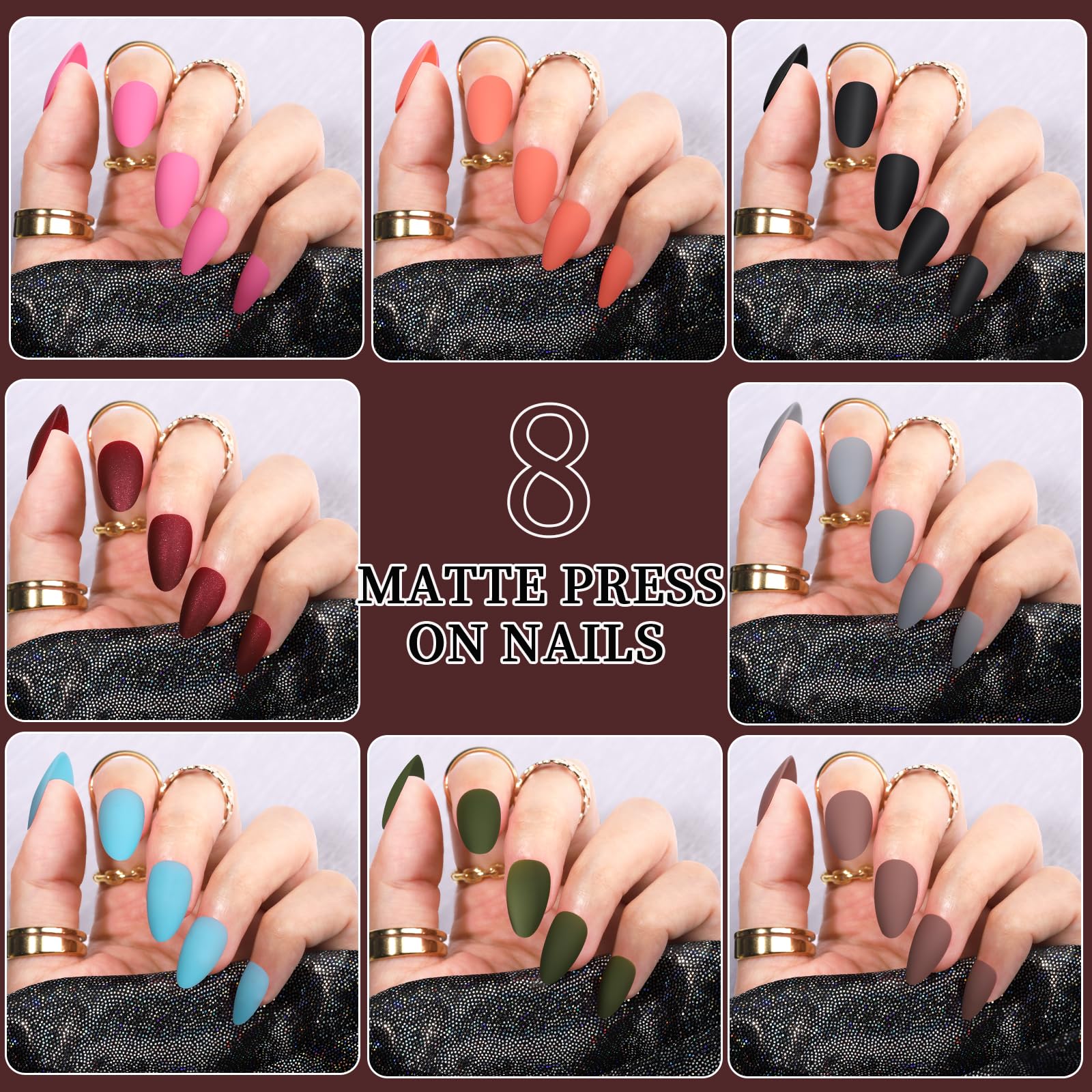 Press on Nails,Teenitor 288PCS Matte Medium Length, Acrylic Fake Nails Full Cover, Ballerina Coffin Press on Nails,Glitter Press On False Nails