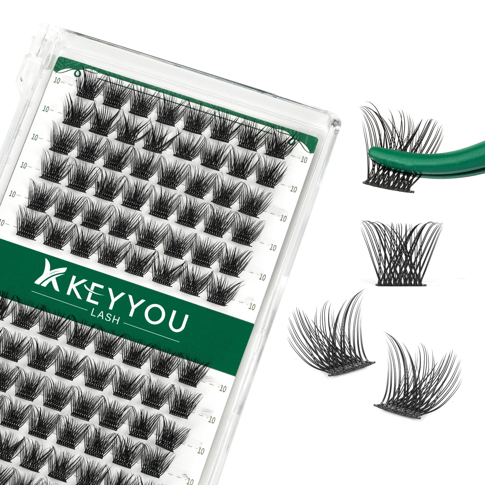 KEYYOU Lash Clusters Kit 144pcs Thick Volume D Curl Eyelash Clusters Lash Extension Kit with Mascara Brush Bond and Seal Glue Remover Applicators and Brush for DIY Lash Extensions (Y02)