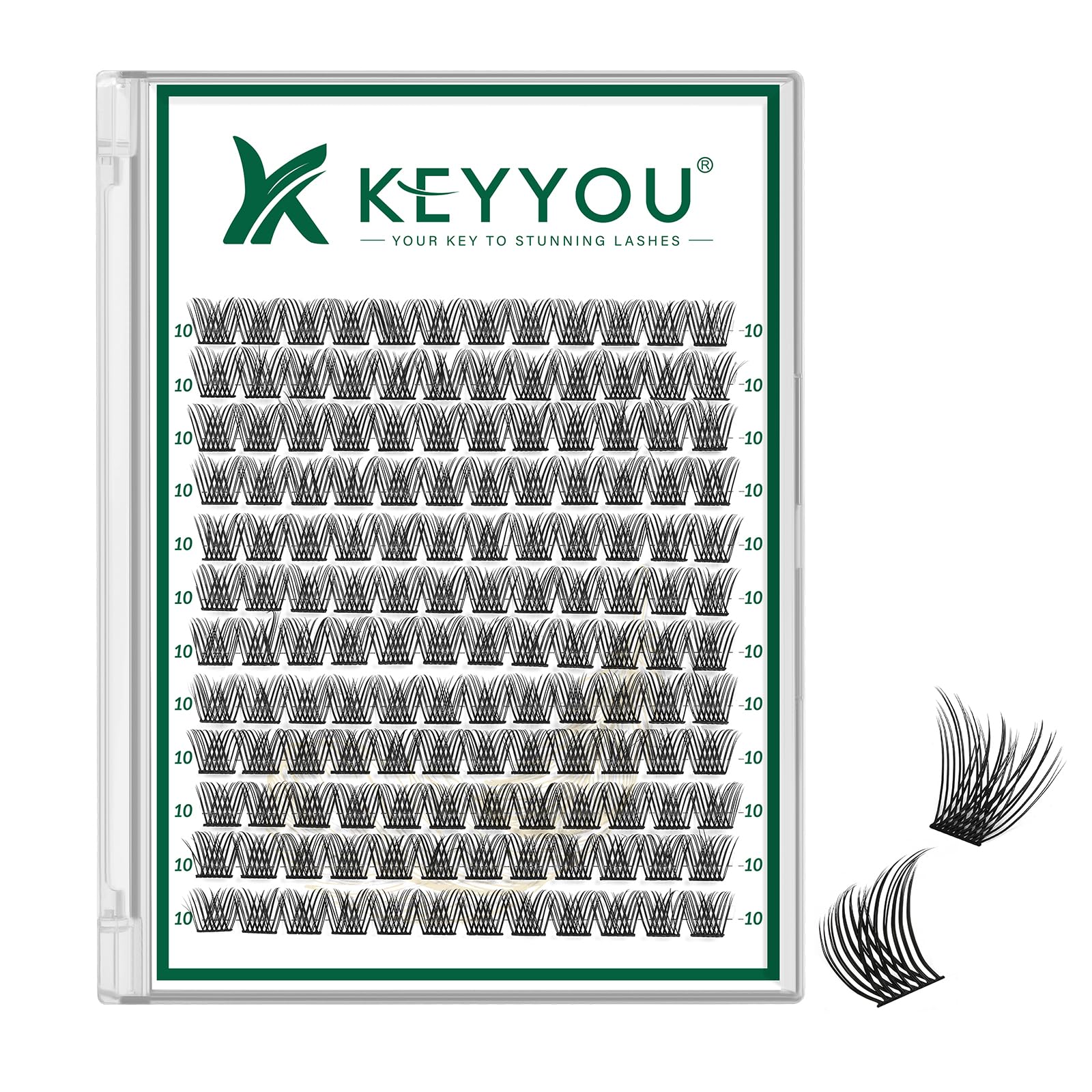 KEYYOU Lash Clusters Kit 144pcs Thick Volume D Curl Eyelash Clusters Lash Extension Kit with Mascara Brush Bond and Seal Glue Remover Applicators and Brush for DIY Lash Extensions (Y02)