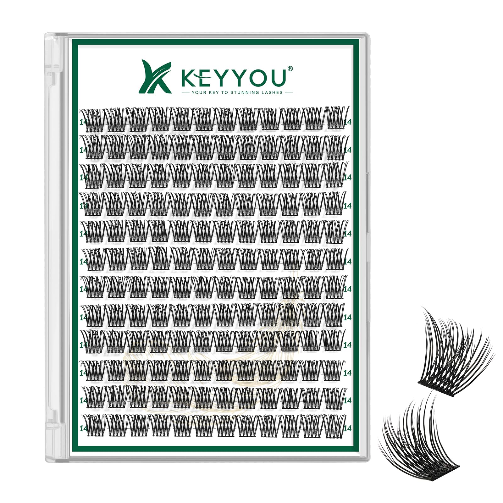 KEYYOU Lash Clusters Kit 144pcs Thick Volume D Curl Eyelash Clusters Lash Extension Kit with Mascara Brush Bond and Seal Glue Remover Applicators and Brush for DIY Lash Extensions (Y02)