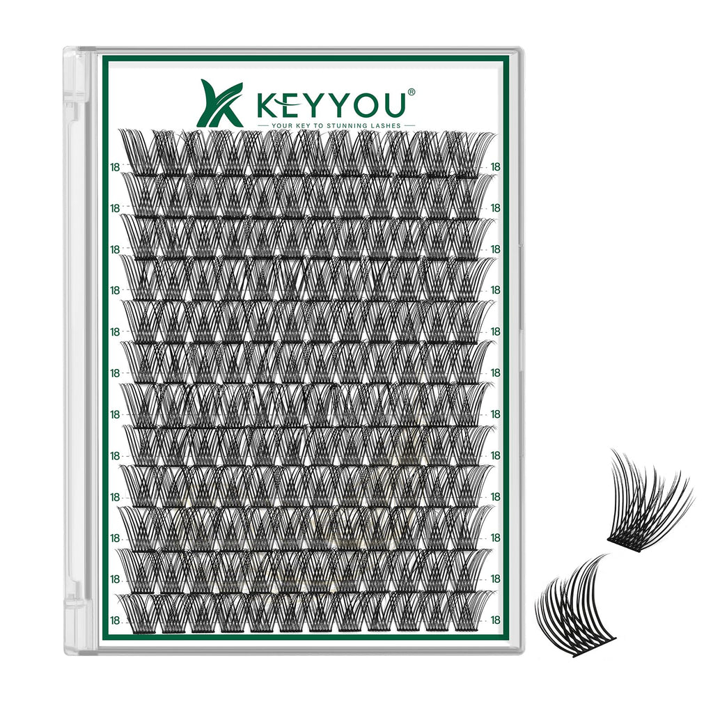 KEYYOU Lash Clusters Kit 144pcs Thick Volume D Curl Eyelash Clusters Lash Extension Kit with Mascara Brush Bond and Seal Glue Remover Applicators and Brush for DIY Lash Extensions (Y02)