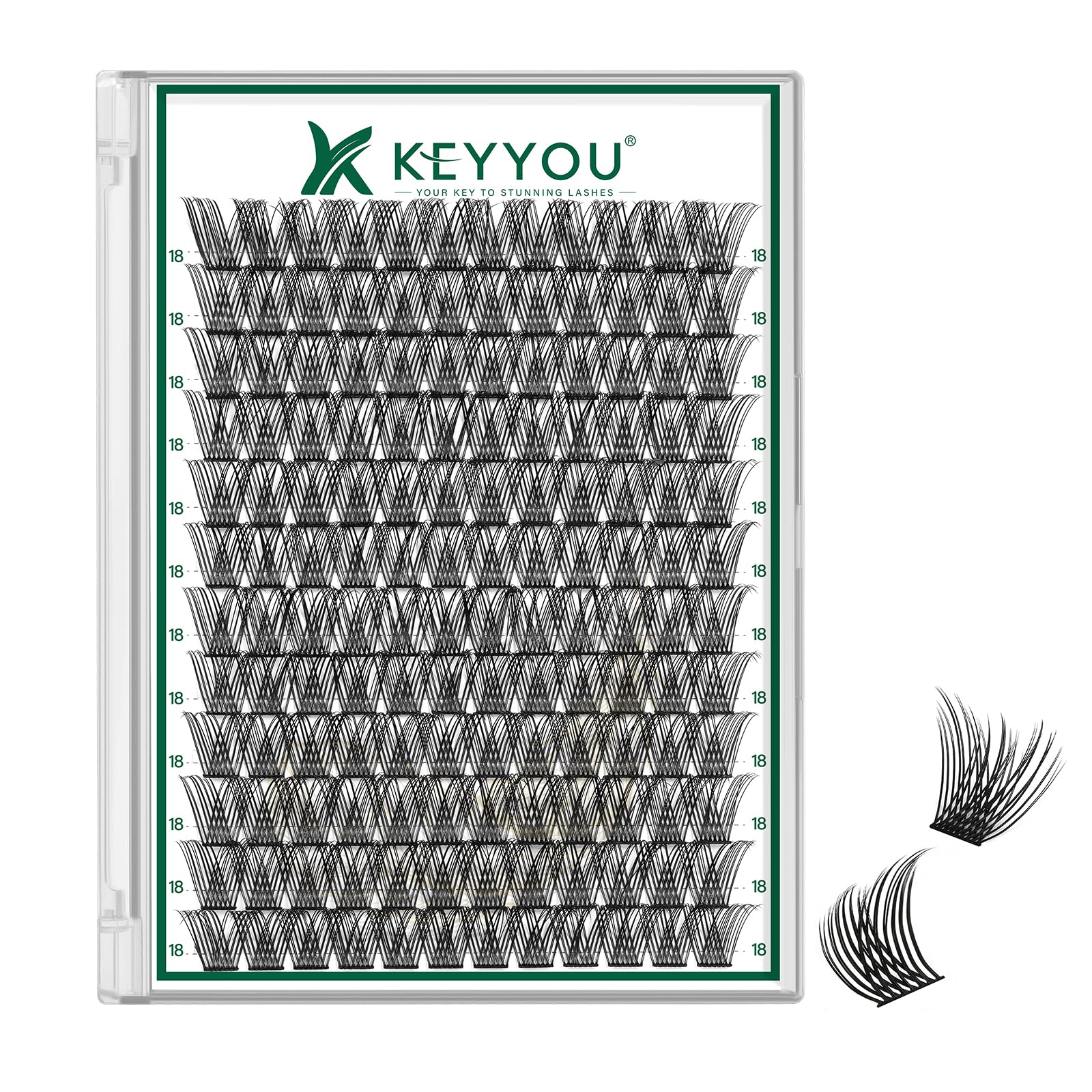 KEYYOU Lash Clusters Kit 144pcs Thick Volume D Curl Eyelash Clusters Lash Extension Kit with Mascara Brush Bond and Seal Glue Remover Applicators and Brush for DIY Lash Extensions (Y02)