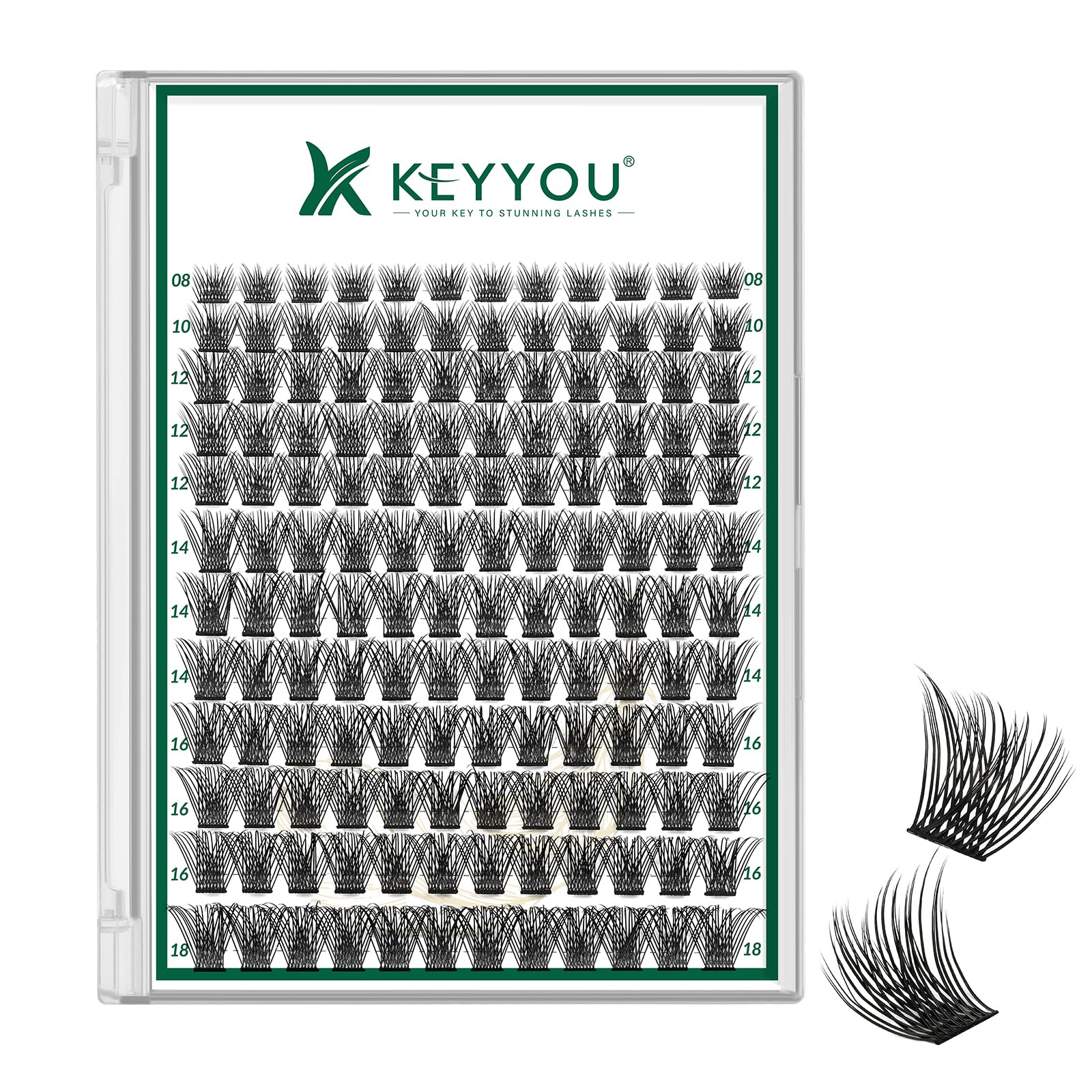 KEYYOU Lash Clusters Kit 144pcs Thick Volume D Curl Eyelash Clusters Lash Extension Kit with Mascara Brush Bond and Seal Glue Remover Applicators and Brush for DIY Lash Extensions (Y02)