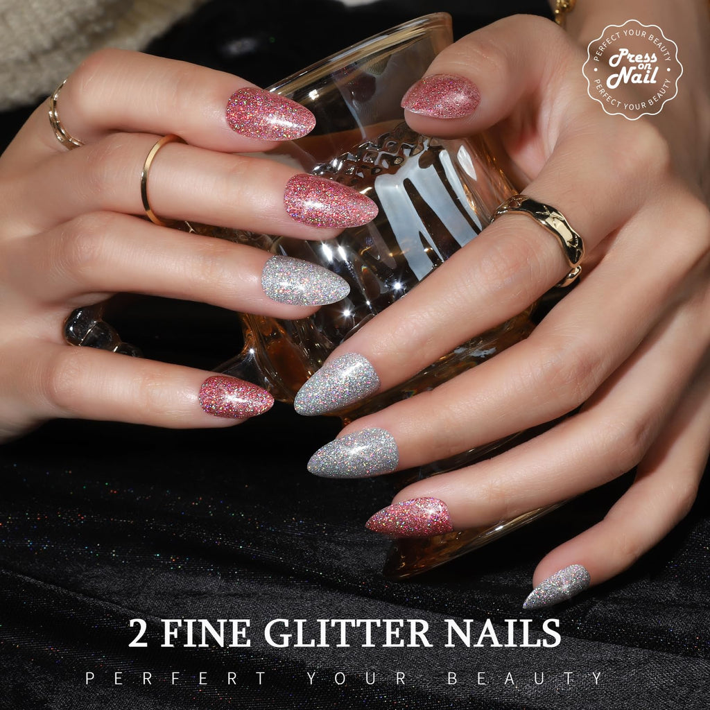 Press on Nails,Teenitor 288PCS Matte Medium Length, Acrylic Fake Nails Full Cover, Ballerina Coffin Press on Nails,Glitter Press On False Nails