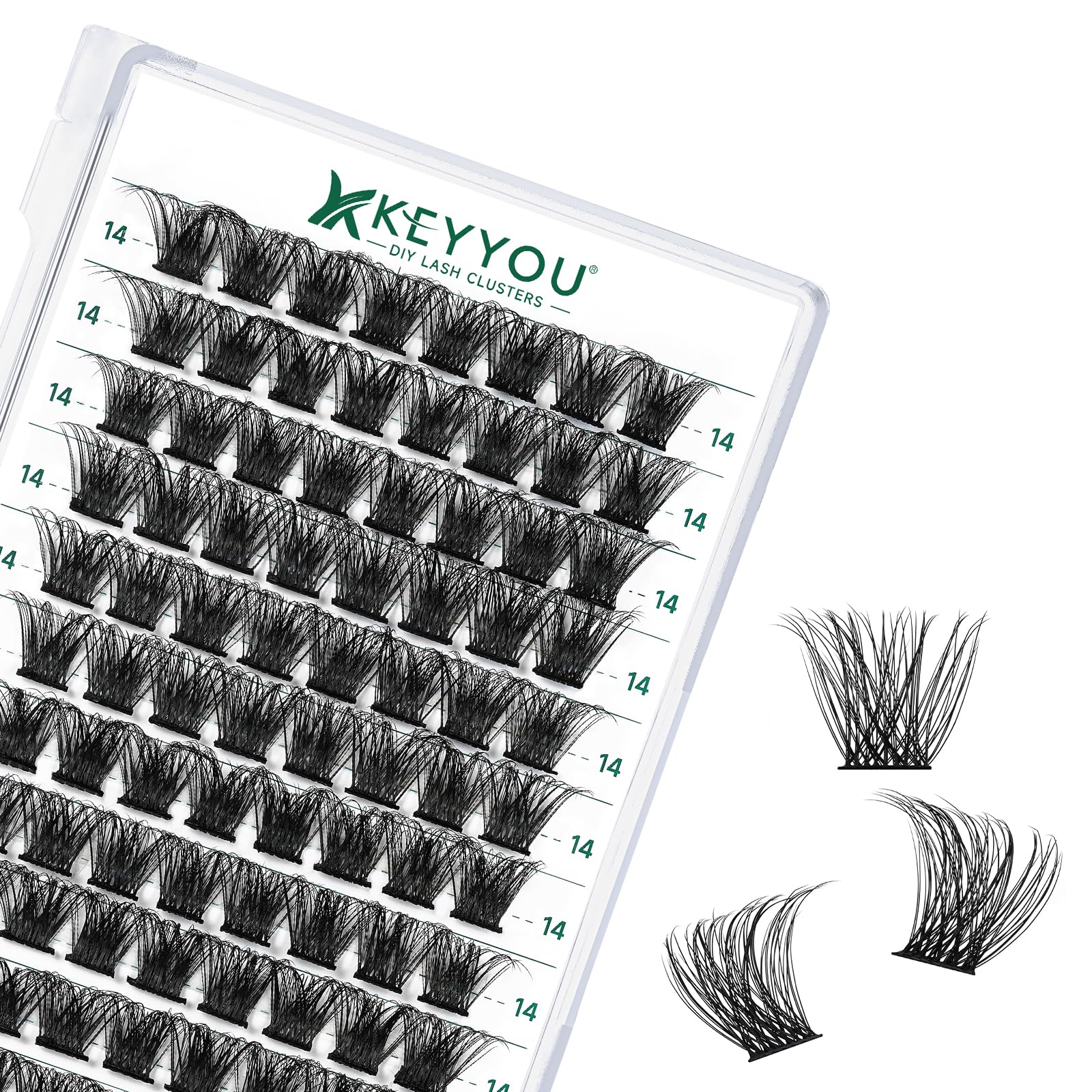 KEYYOU Lash Clusters Kit 144pcs Thick Volume D Curl Eyelash Clusters Lash Extension Kit with Mascara Brush Bond and Seal Glue Remover Applicators and Brush for DIY Lash Extensions (Y02)