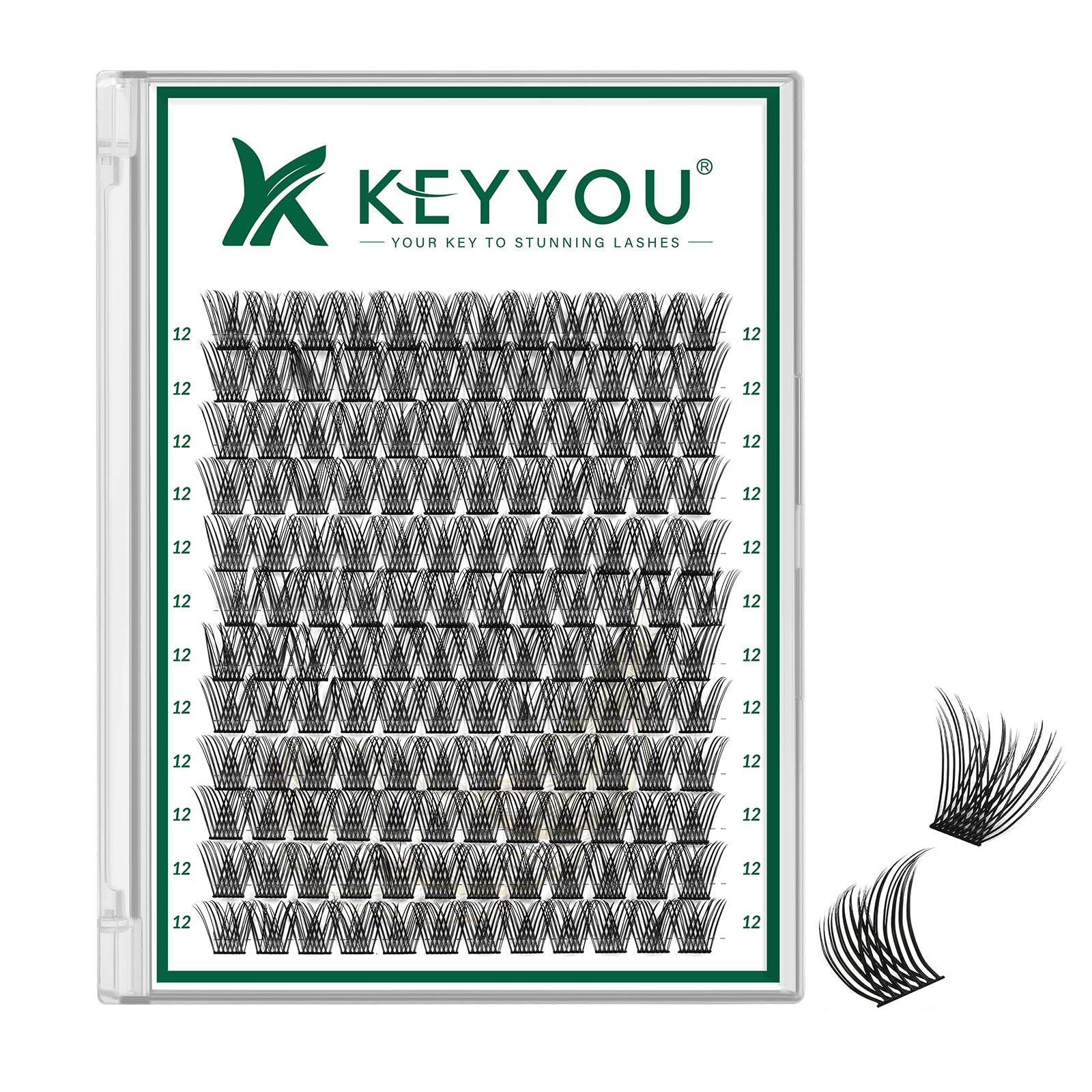 KEYYOU Lash Clusters Kit 144pcs Thick Volume D Curl Eyelash Clusters Lash Extension Kit with Mascara Brush Bond and Seal Glue Remover Applicators and Brush for DIY Lash Extensions (Y02)