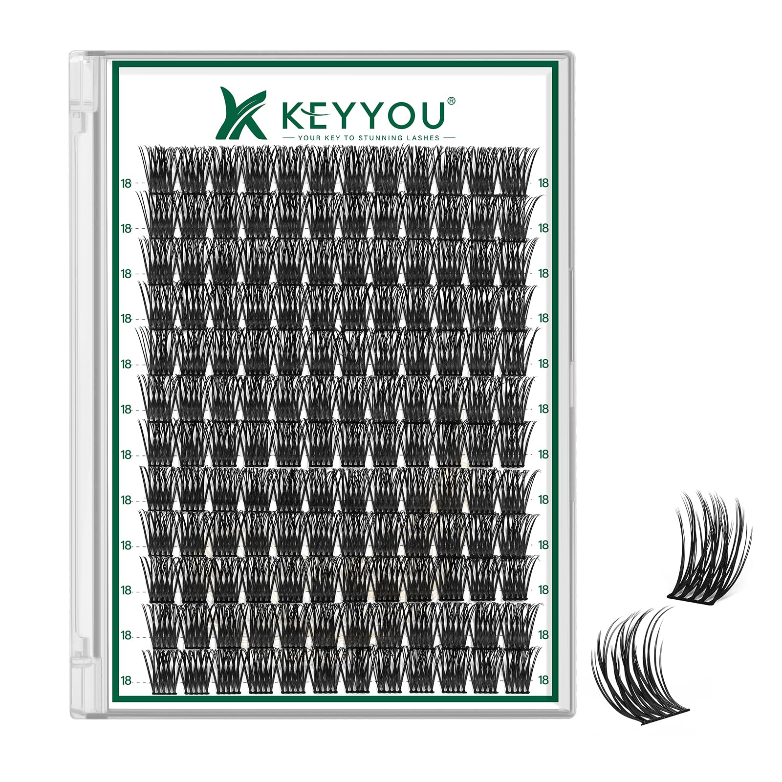 KEYYOU Lash Clusters Kit 144pcs Thick Volume D Curl Eyelash Clusters Lash Extension Kit with Mascara Brush Bond and Seal Glue Remover Applicators and Brush for DIY Lash Extensions (Y02)