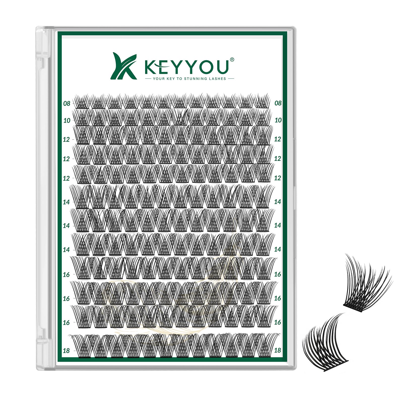 KEYYOU Lash Clusters Kit 144pcs Thick Volume D Curl Eyelash Clusters Lash Extension Kit with Mascara Brush Bond and Seal Glue Remover Applicators and Brush for DIY Lash Extensions (Y02)