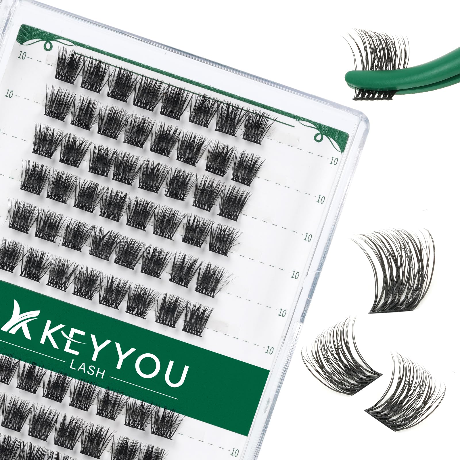 KEYYOU Lash Clusters Kit 144pcs Thick Volume D Curl Eyelash Clusters Lash Extension Kit with Mascara Brush Bond and Seal Glue Remover Applicators and Brush for DIY Lash Extensions (Y02)