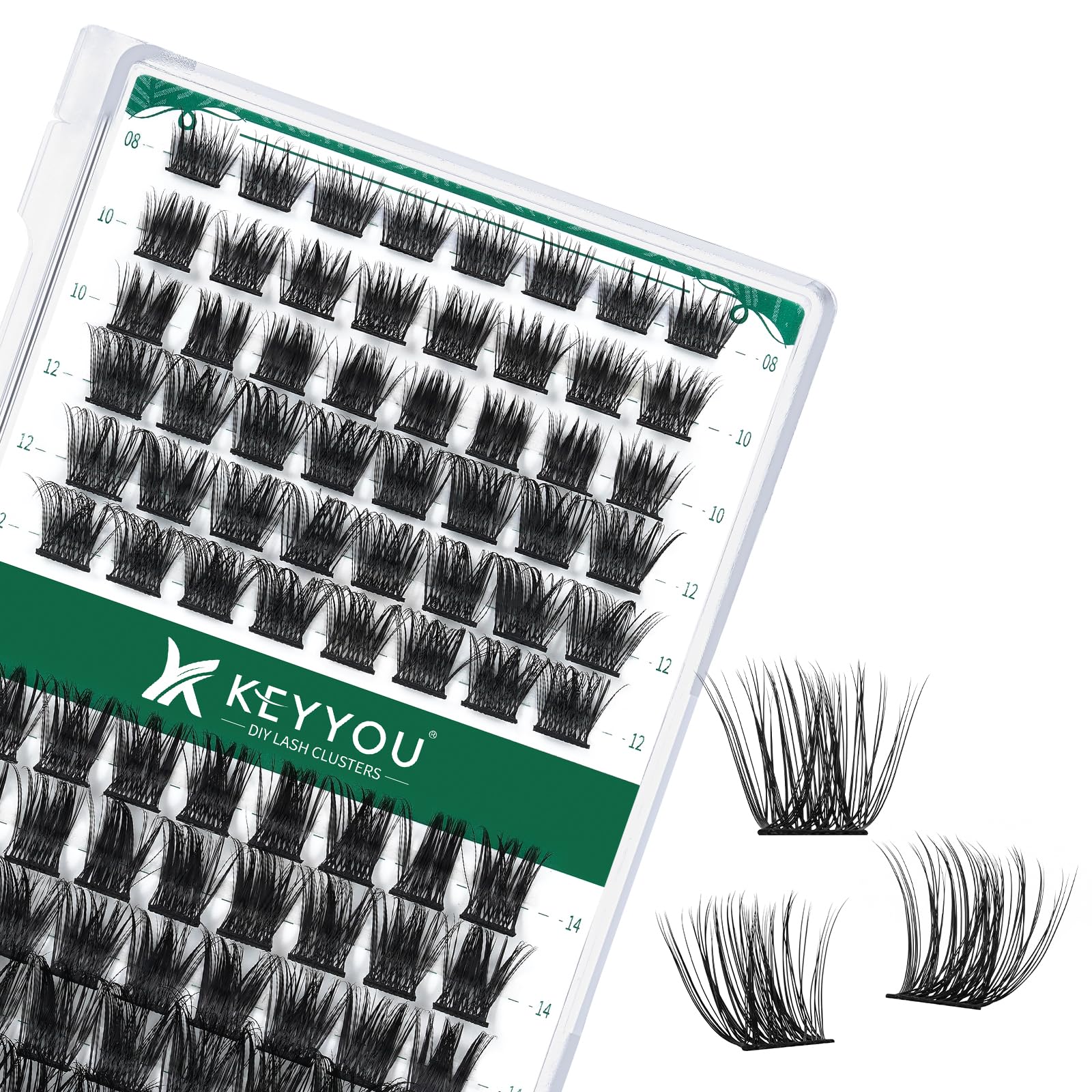 KEYYOU Lash Clusters Kit 144pcs Thick Volume D Curl Eyelash Clusters Lash Extension Kit with Mascara Brush Bond and Seal Glue Remover Applicators and Brush for DIY Lash Extensions (Y02)