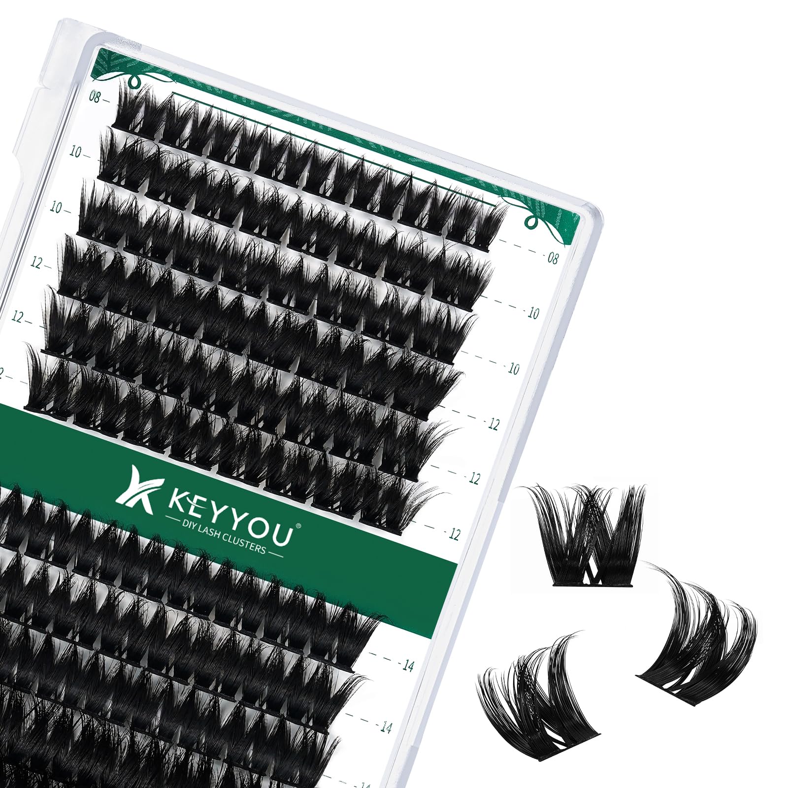 KEYYOU Lash Clusters Kit 144pcs Thick Volume D Curl Eyelash Clusters Lash Extension Kit with Mascara Brush Bond and Seal Glue Remover Applicators and Brush for DIY Lash Extensions (Y02)