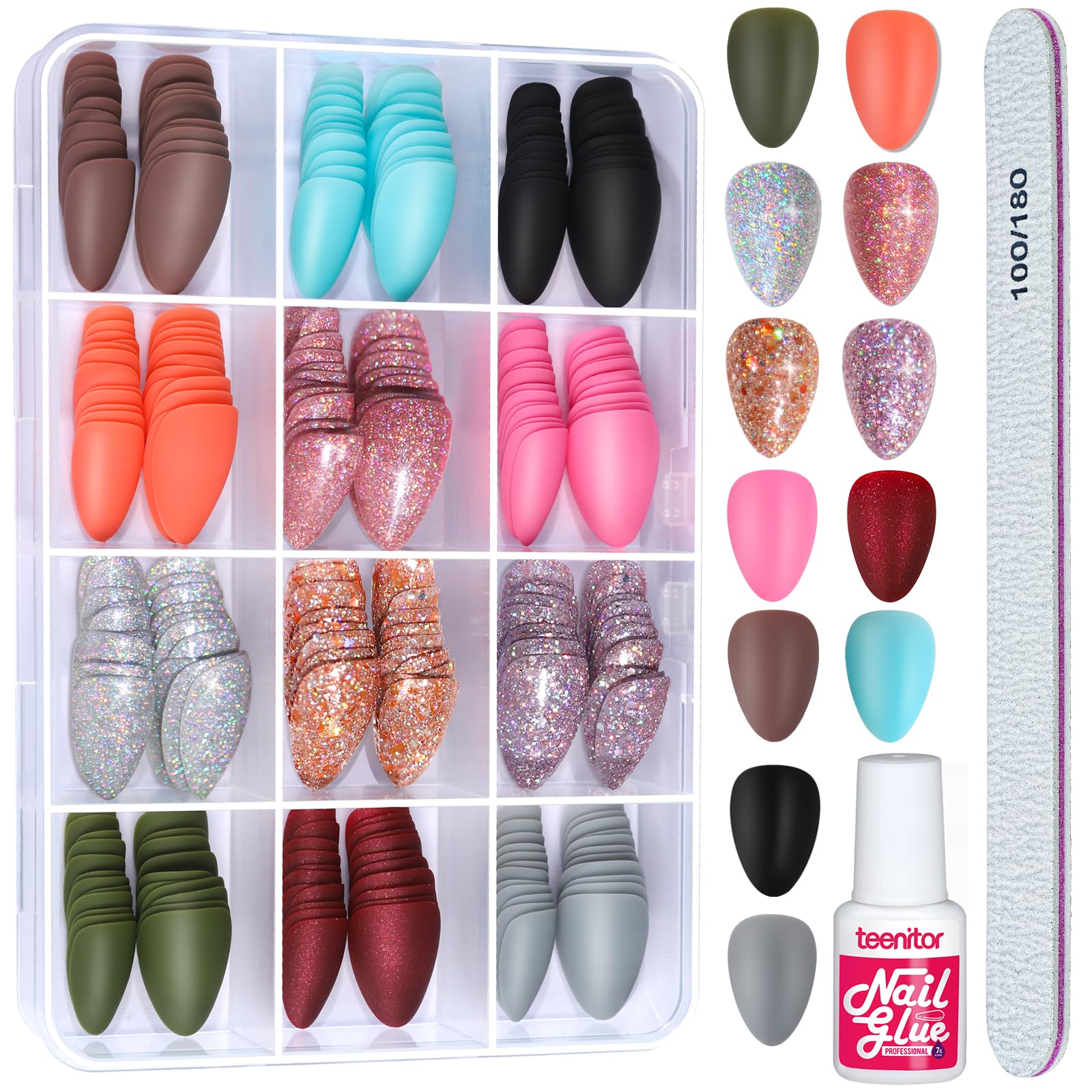 Press on Nails,Teenitor 288PCS Matte Medium Length, Acrylic Fake Nails Full Cover, Ballerina Coffin Press on Nails,Glitter Press On False Nails