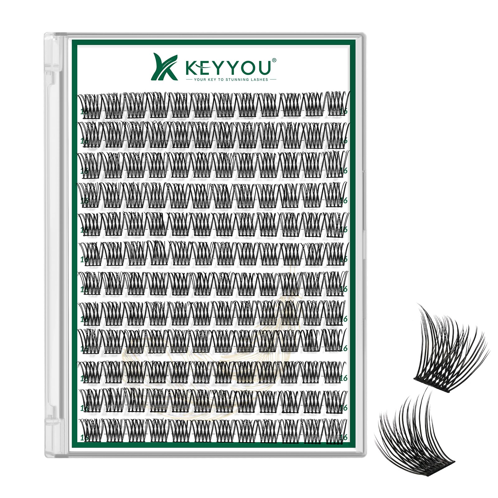 KEYYOU Lash Clusters Kit 144pcs Thick Volume D Curl Eyelash Clusters Lash Extension Kit with Mascara Brush Bond and Seal Glue Remover Applicators and Brush for DIY Lash Extensions (Y02)