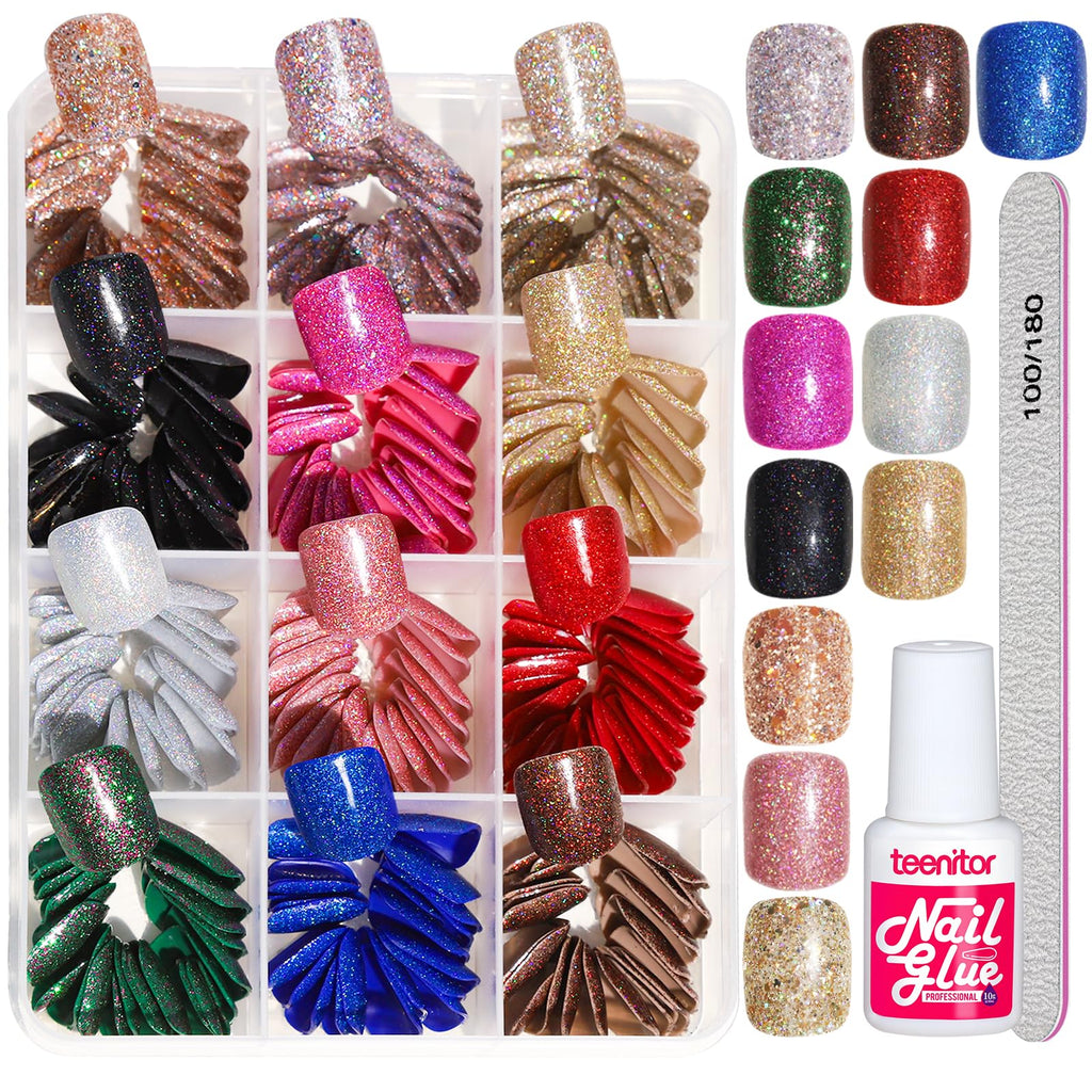 Press on Nails,Teenitor 288PCS Matte Medium Length, Acrylic Fake Nails Full Cover, Ballerina Coffin Press on Nails,Glitter Press On False Nails