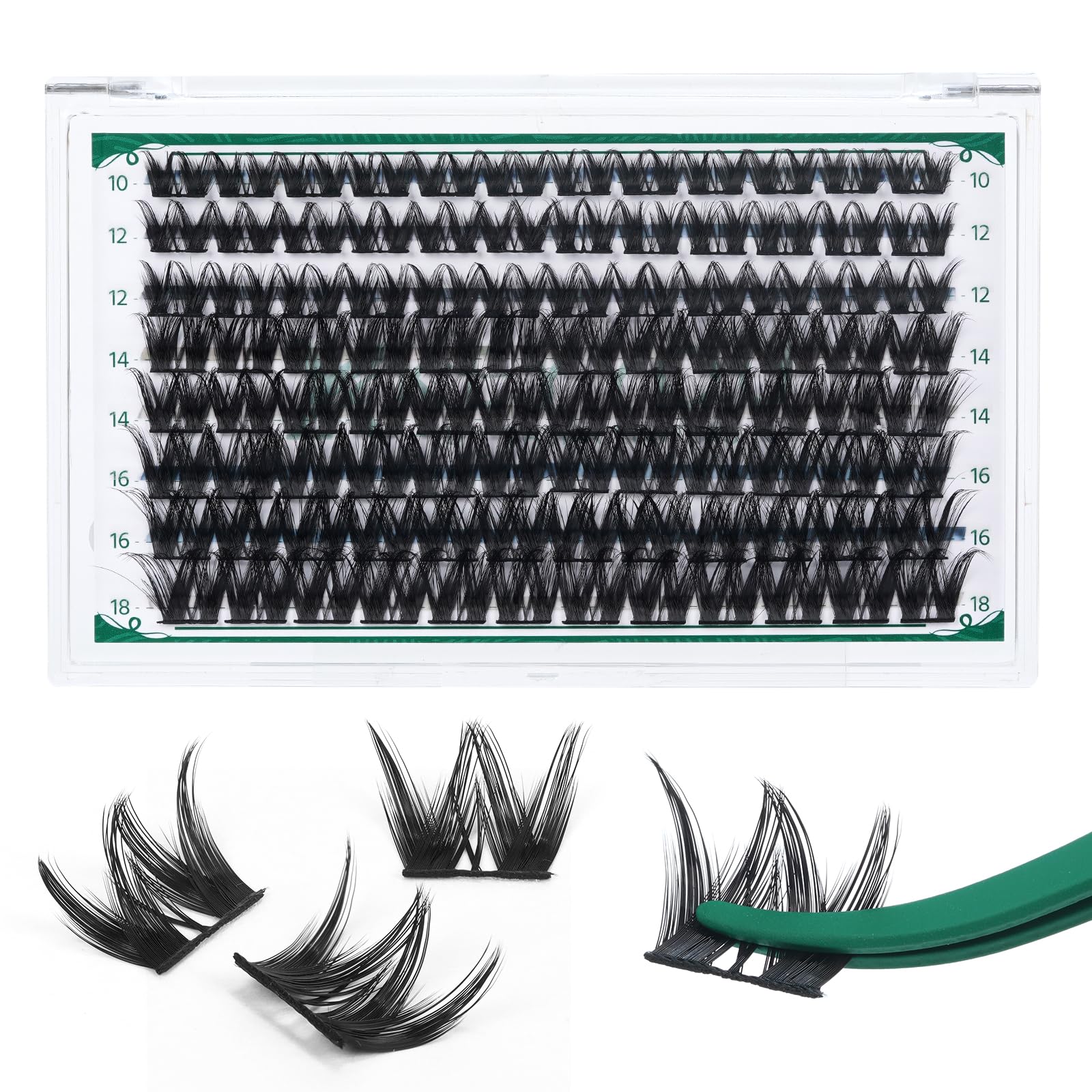 KEYYOU Lash Clusters Kit 144pcs Thick Volume D Curl Eyelash Clusters Lash Extension Kit with Mascara Brush Bond and Seal Glue Remover Applicators and Brush for DIY Lash Extensions (Y02)