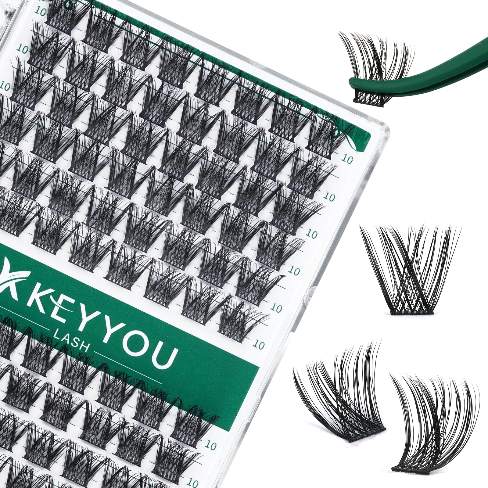 KEYYOU Lash Clusters Kit 144pcs Thick Volume D Curl Eyelash Clusters Lash Extension Kit with Mascara Brush Bond and Seal Glue Remover Applicators and Brush for DIY Lash Extensions (Y02)