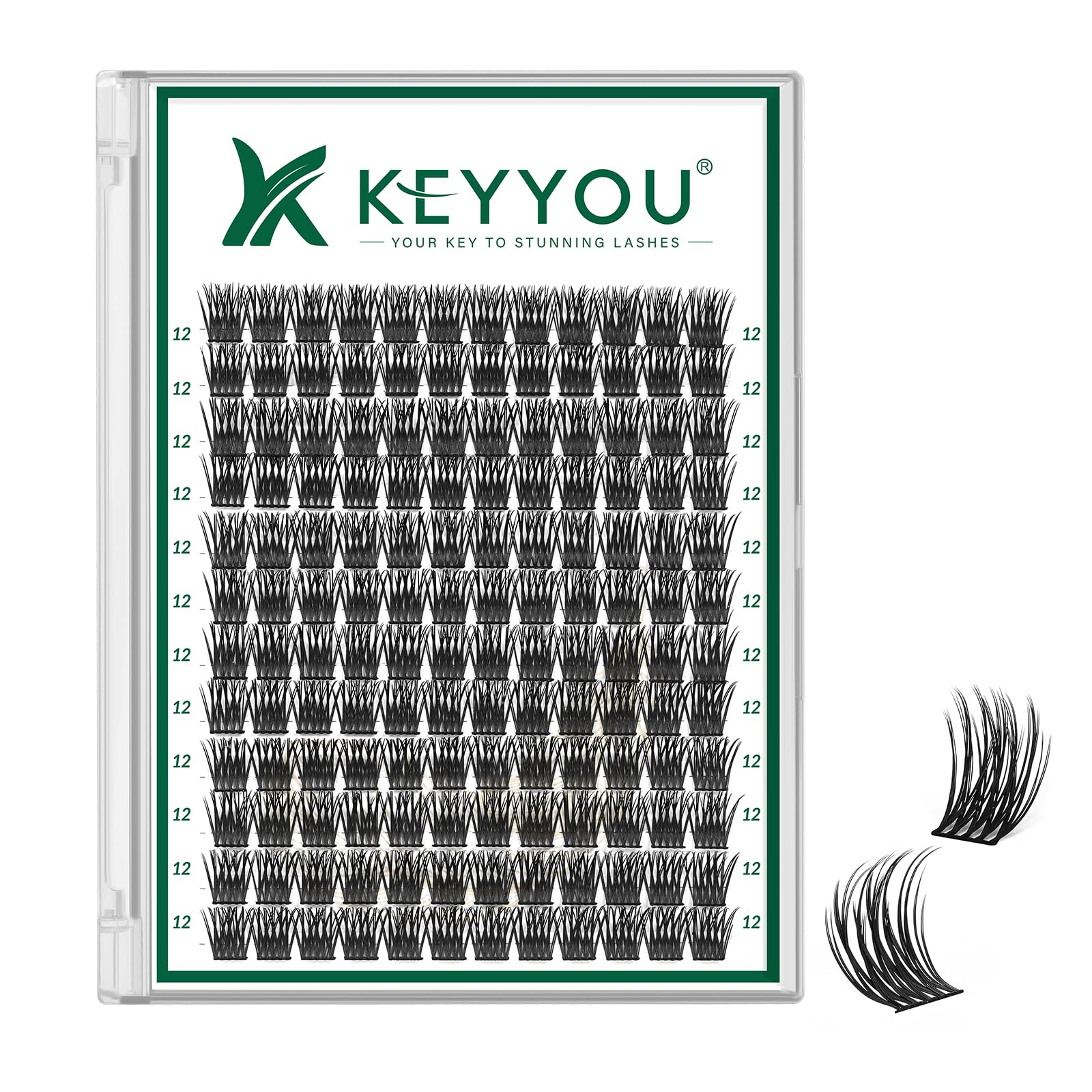 KEYYOU Lash Clusters Kit 144pcs Thick Volume D Curl Eyelash Clusters Lash Extension Kit with Mascara Brush Bond and Seal Glue Remover Applicators and Brush for DIY Lash Extensions (Y02)