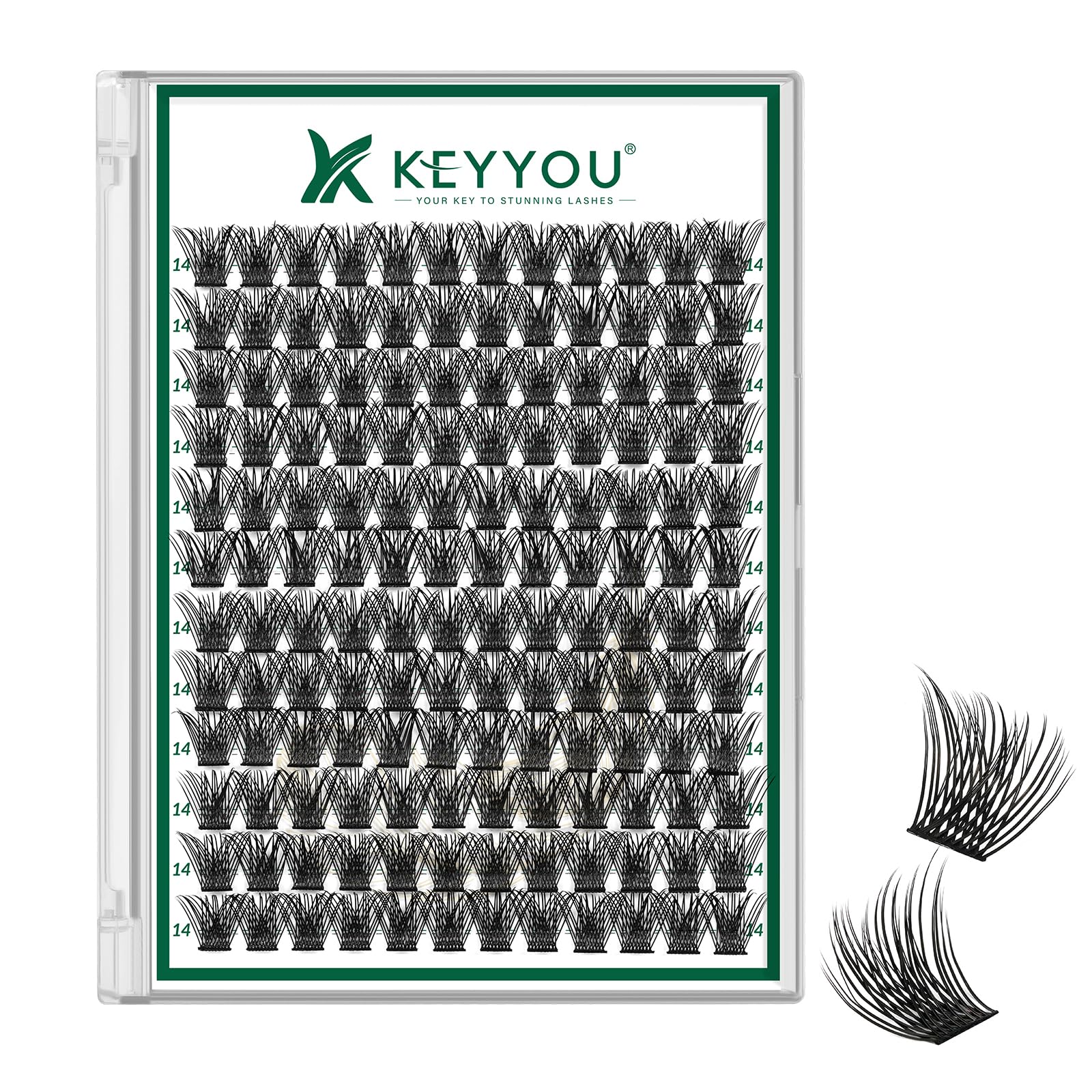 KEYYOU Lash Clusters Kit 144pcs Thick Volume D Curl Eyelash Clusters Lash Extension Kit with Mascara Brush Bond and Seal Glue Remover Applicators and Brush for DIY Lash Extensions (Y02)