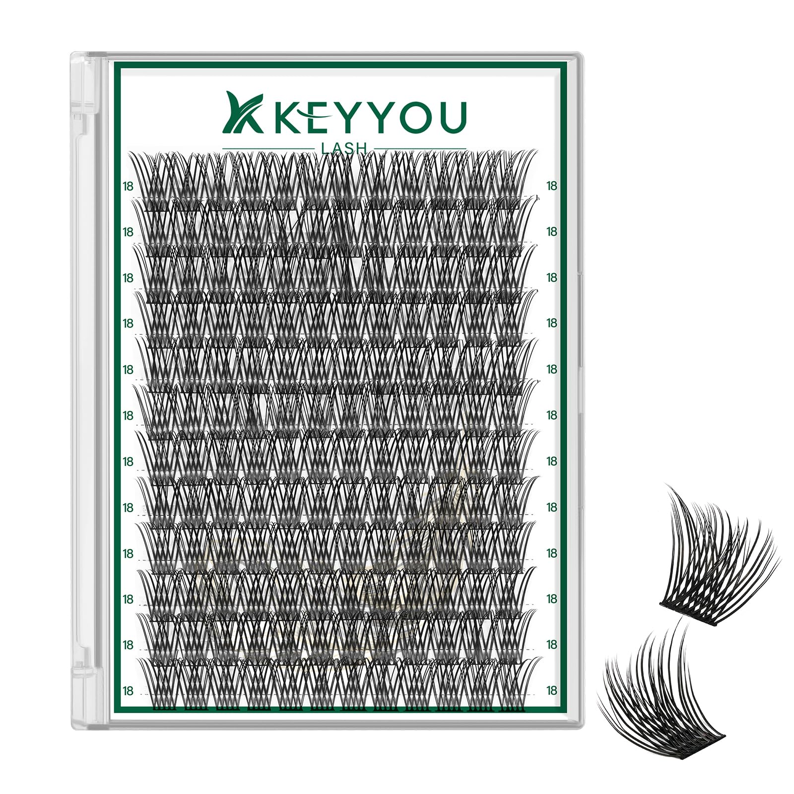 KEYYOU Lash Clusters Kit 144pcs Thick Volume D Curl Eyelash Clusters Lash Extension Kit with Mascara Brush Bond and Seal Glue Remover Applicators and Brush for DIY Lash Extensions (Y02)