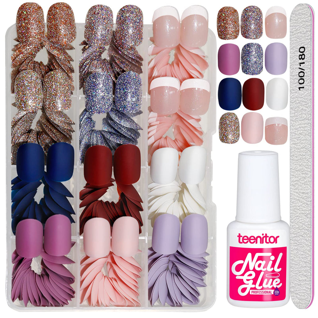 Press on Nails,Teenitor 288PCS Matte Medium Length, Acrylic Fake Nails Full Cover, Ballerina Coffin Press on Nails,Glitter Press On False Nails