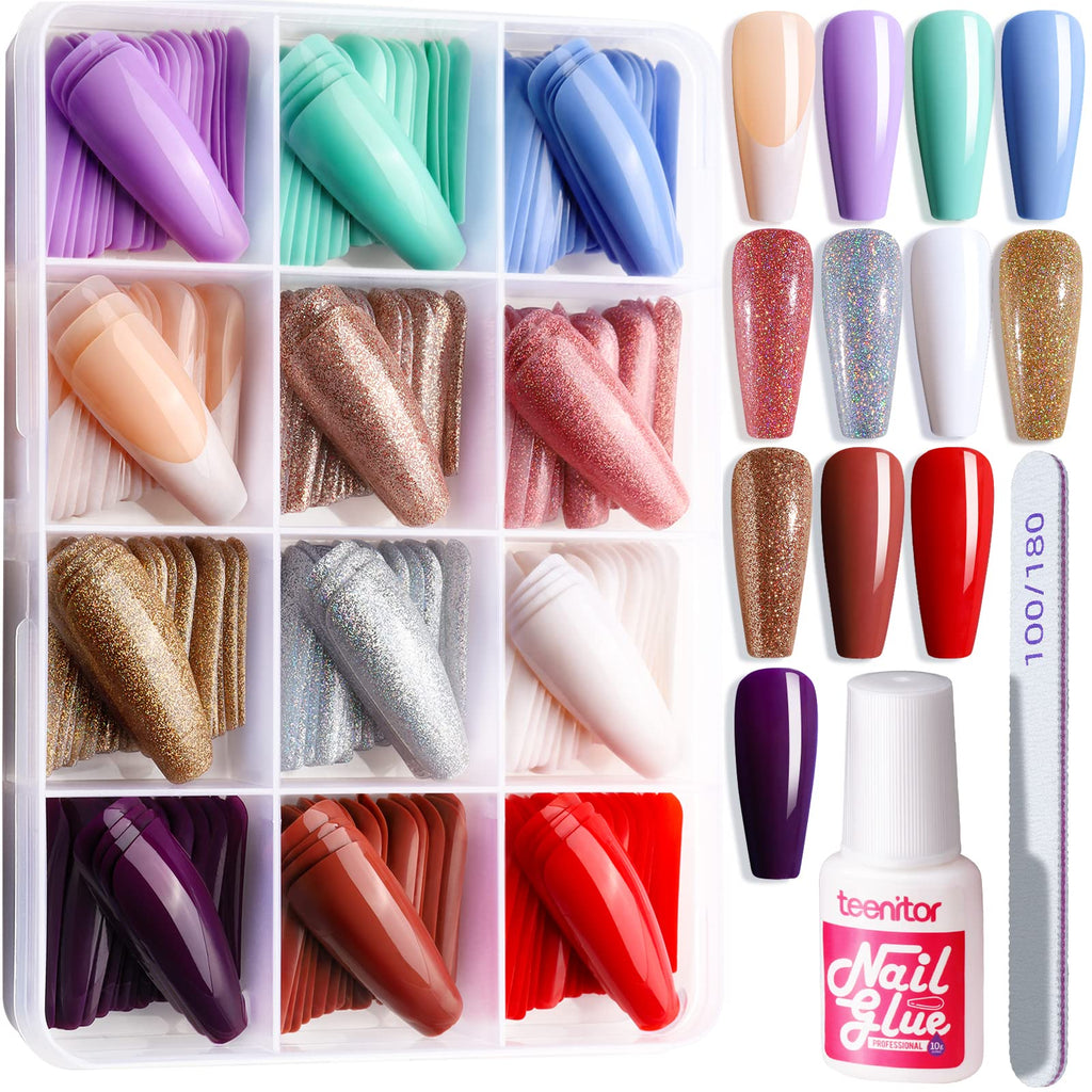 Press on Nails,Teenitor 288PCS Matte Medium Length, Acrylic Fake Nails Full Cover, Ballerina Coffin Press on Nails,Glitter Press On False Nails
