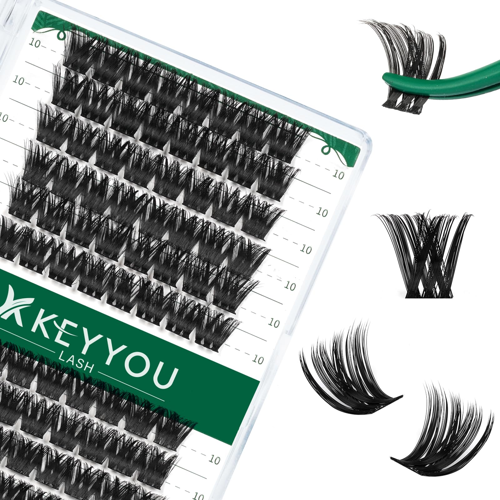 KEYYOU Lash Clusters Kit 144pcs Thick Volume D Curl Eyelash Clusters Lash Extension Kit with Mascara Brush Bond and Seal Glue Remover Applicators and Brush for DIY Lash Extensions (Y02)