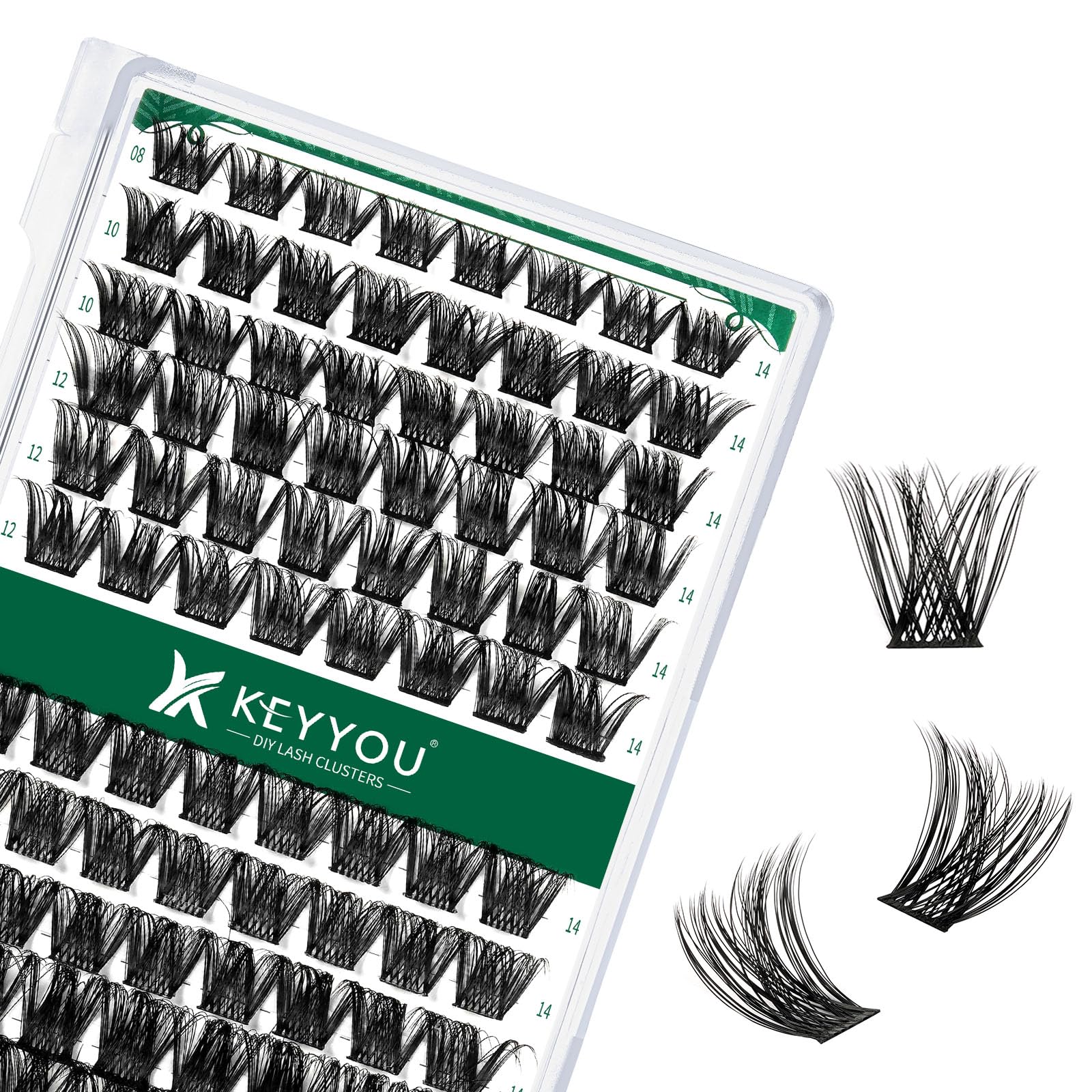 KEYYOU Lash Clusters Kit 144pcs Thick Volume D Curl Eyelash Clusters Lash Extension Kit with Mascara Brush Bond and Seal Glue Remover Applicators and Brush for DIY Lash Extensions (Y02)