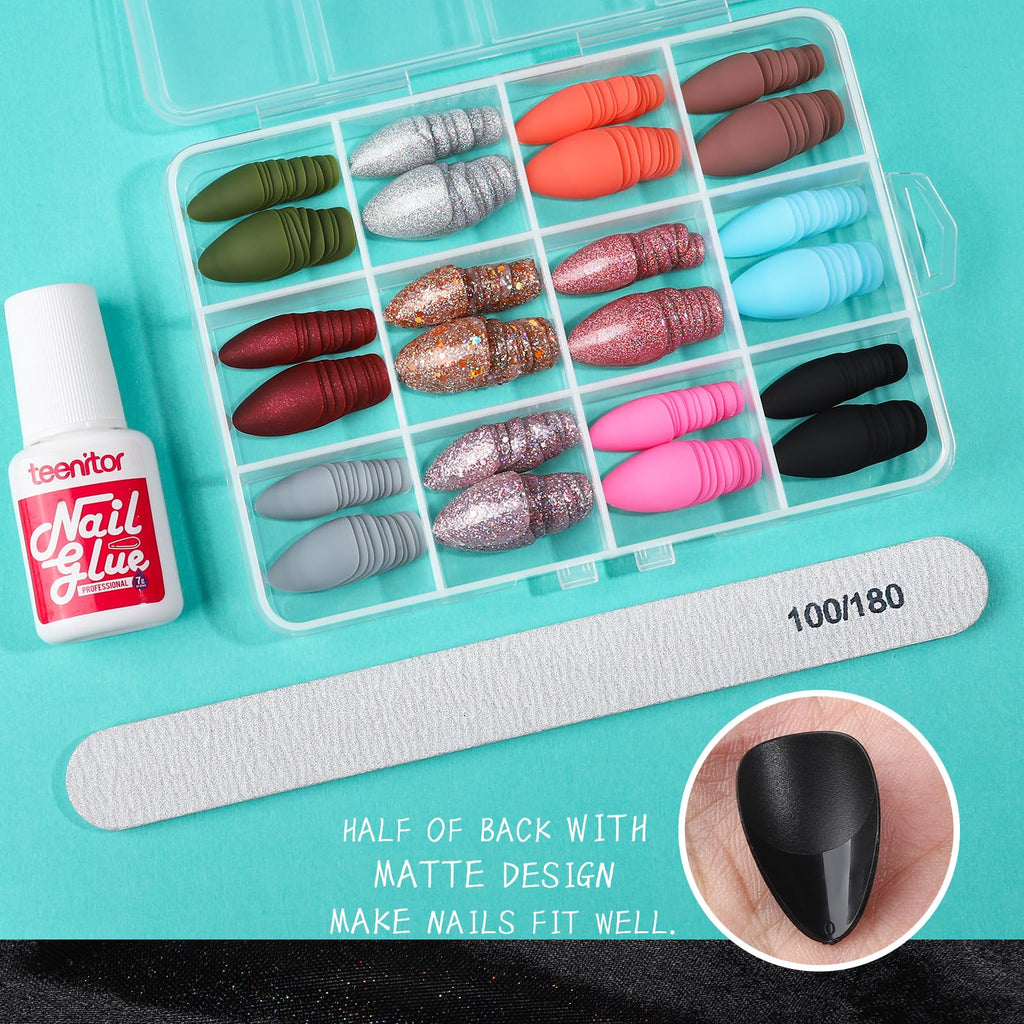 Press on Nails,Teenitor 288PCS Matte Medium Length, Acrylic Fake Nails Full Cover, Ballerina Coffin Press on Nails,Glitter Press On False Nails
