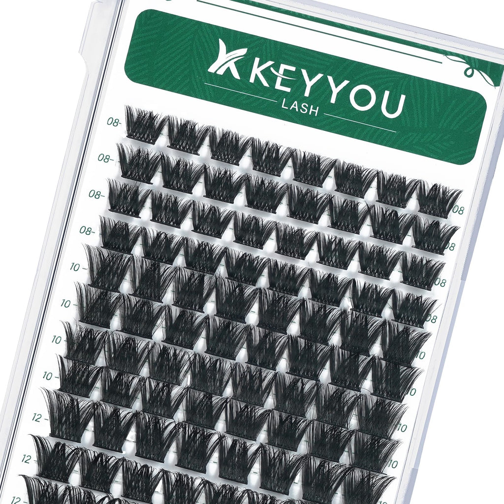 KEYYOU Lash Clusters Kit 144pcs Thick Volume D Curl Eyelash Clusters Lash Extension Kit with Mascara Brush Bond and Seal Glue Remover Applicators and Brush for DIY Lash Extensions (Y02)