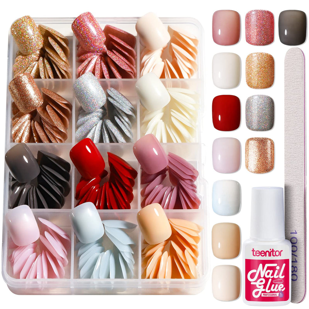 Press on Nails,Teenitor 288PCS Matte Medium Length, Acrylic Fake Nails Full Cover, Ballerina Coffin Press on Nails,Glitter Press On False Nails