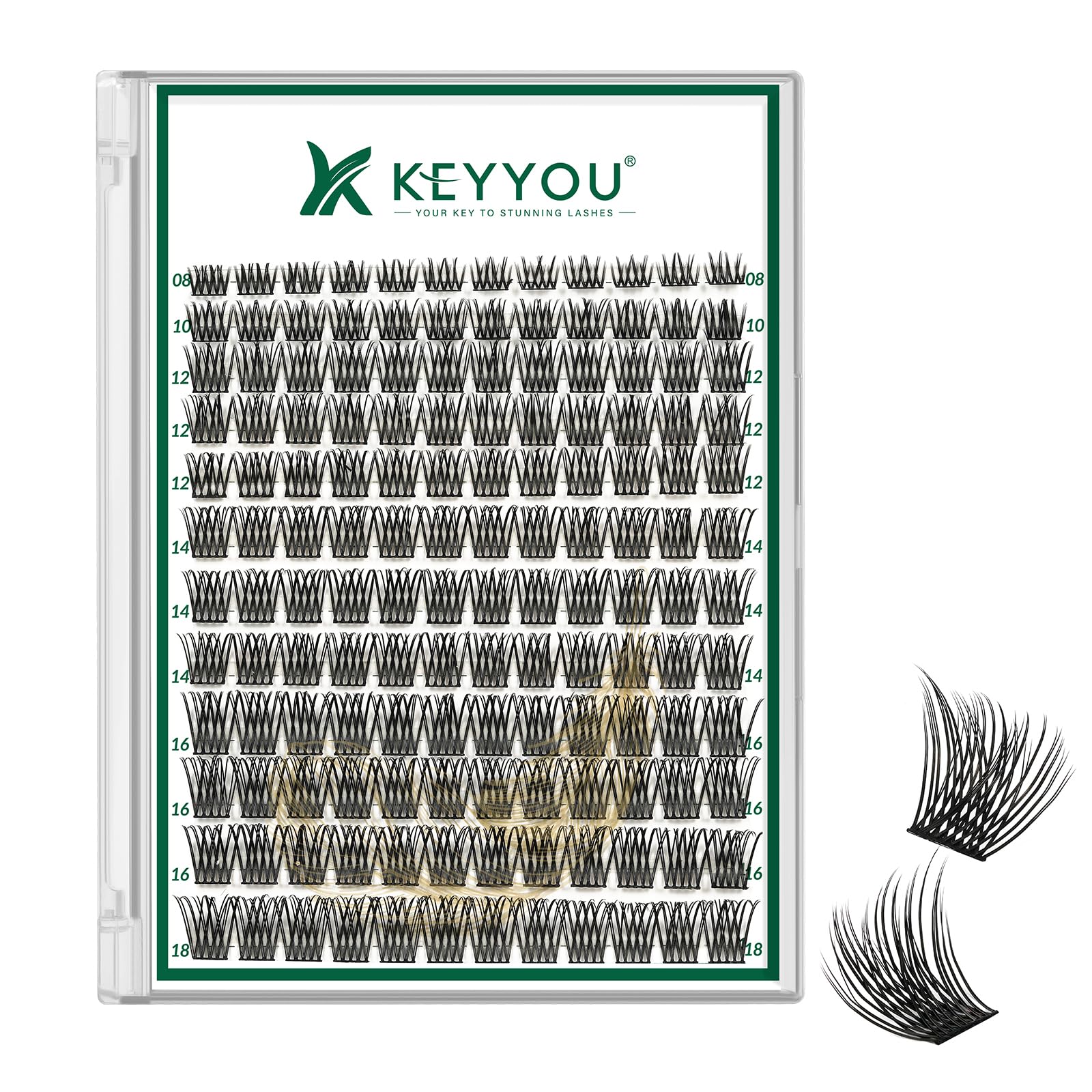 KEYYOU Lash Clusters Kit 144pcs Thick Volume D Curl Eyelash Clusters Lash Extension Kit with Mascara Brush Bond and Seal Glue Remover Applicators and Brush for DIY Lash Extensions (Y02)