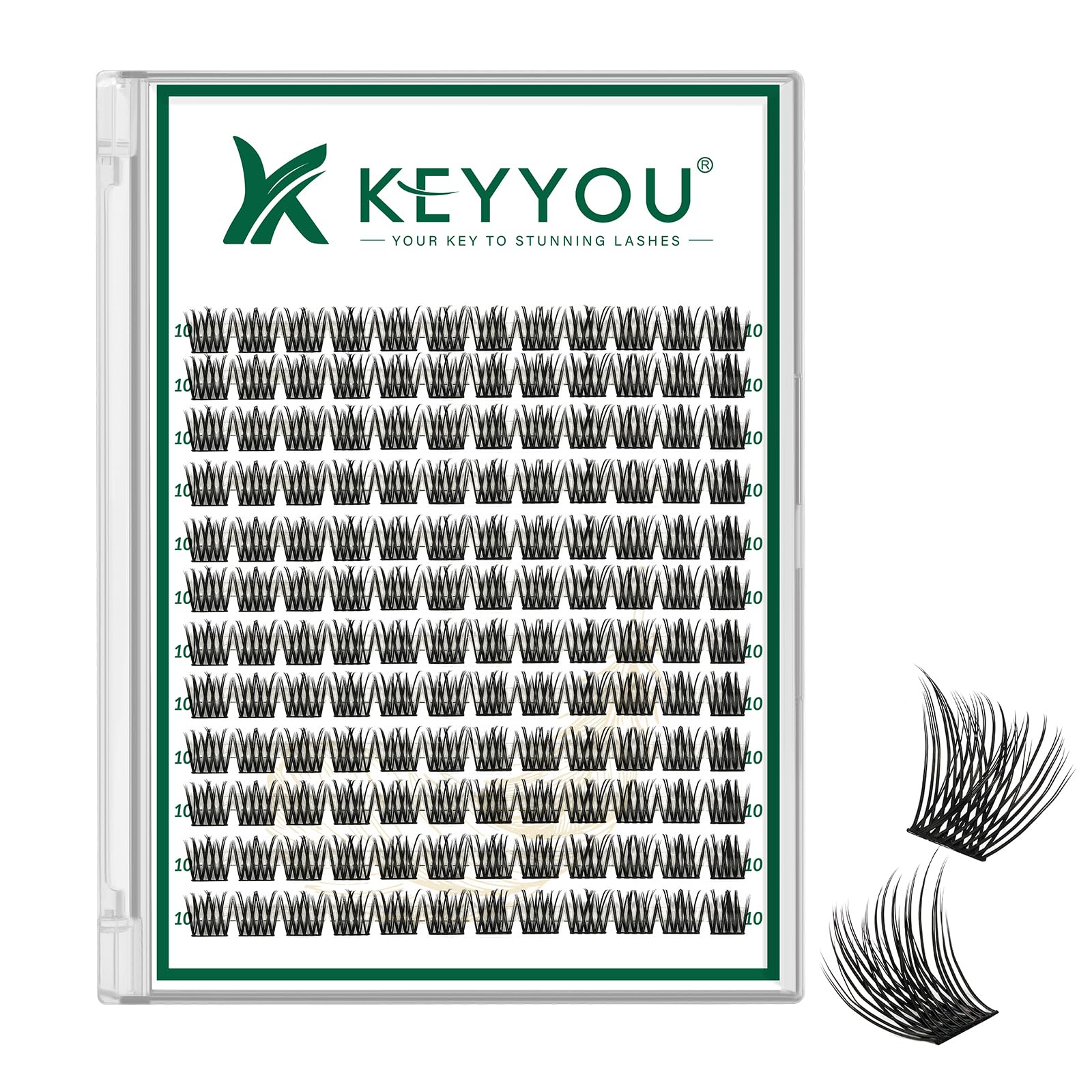 KEYYOU Lash Clusters Kit 144pcs Thick Volume D Curl Eyelash Clusters Lash Extension Kit with Mascara Brush Bond and Seal Glue Remover Applicators and Brush for DIY Lash Extensions (Y02)