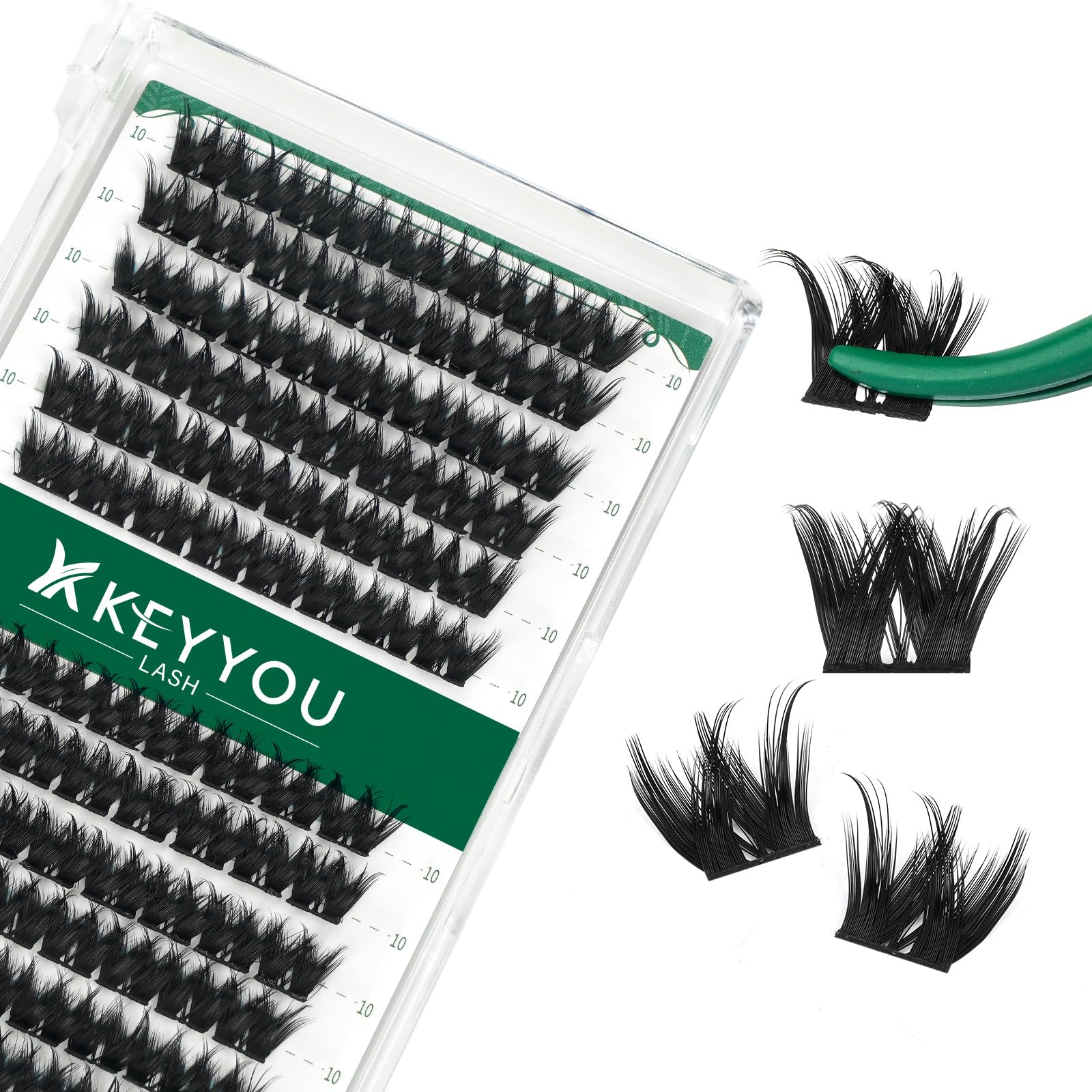 KEYYOU Lash Clusters Kit 144pcs Thick Volume D Curl Eyelash Clusters Lash Extension Kit with Mascara Brush Bond and Seal Glue Remover Applicators and Brush for DIY Lash Extensions (Y02)