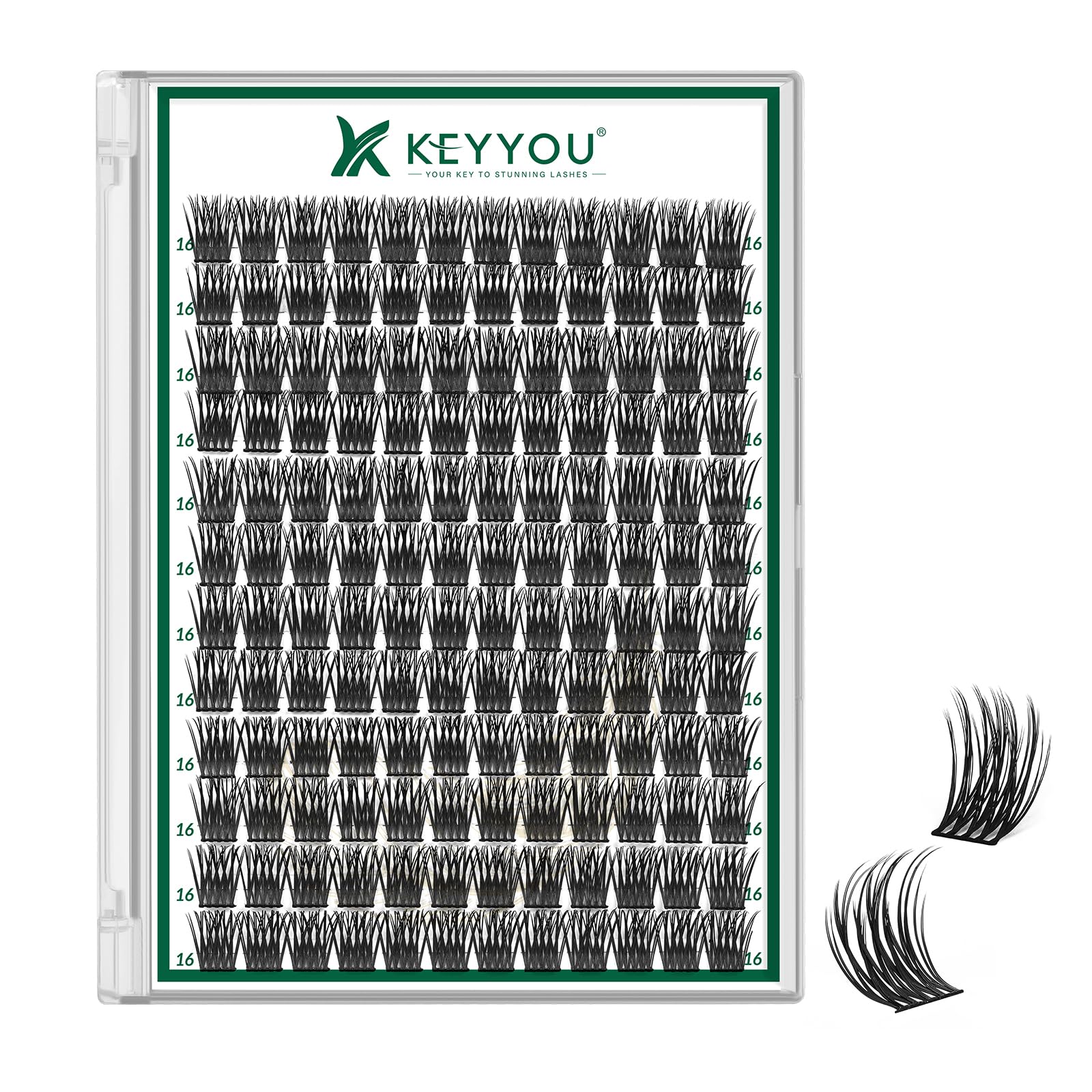 KEYYOU Lash Clusters Kit 144pcs Thick Volume D Curl Eyelash Clusters Lash Extension Kit with Mascara Brush Bond and Seal Glue Remover Applicators and Brush for DIY Lash Extensions (Y02)