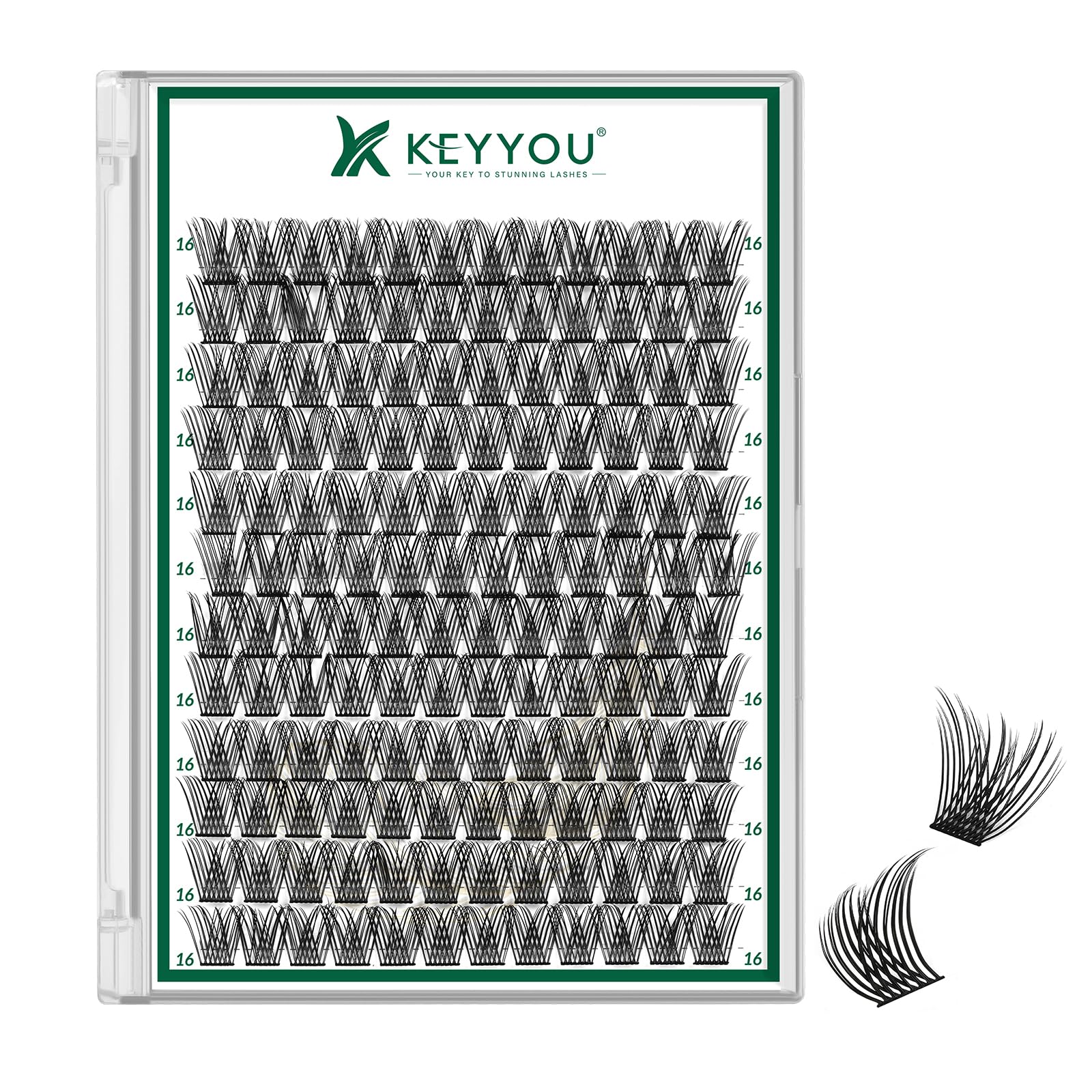 KEYYOU Lash Clusters Kit 144pcs Thick Volume D Curl Eyelash Clusters Lash Extension Kit with Mascara Brush Bond and Seal Glue Remover Applicators and Brush for DIY Lash Extensions (Y02)