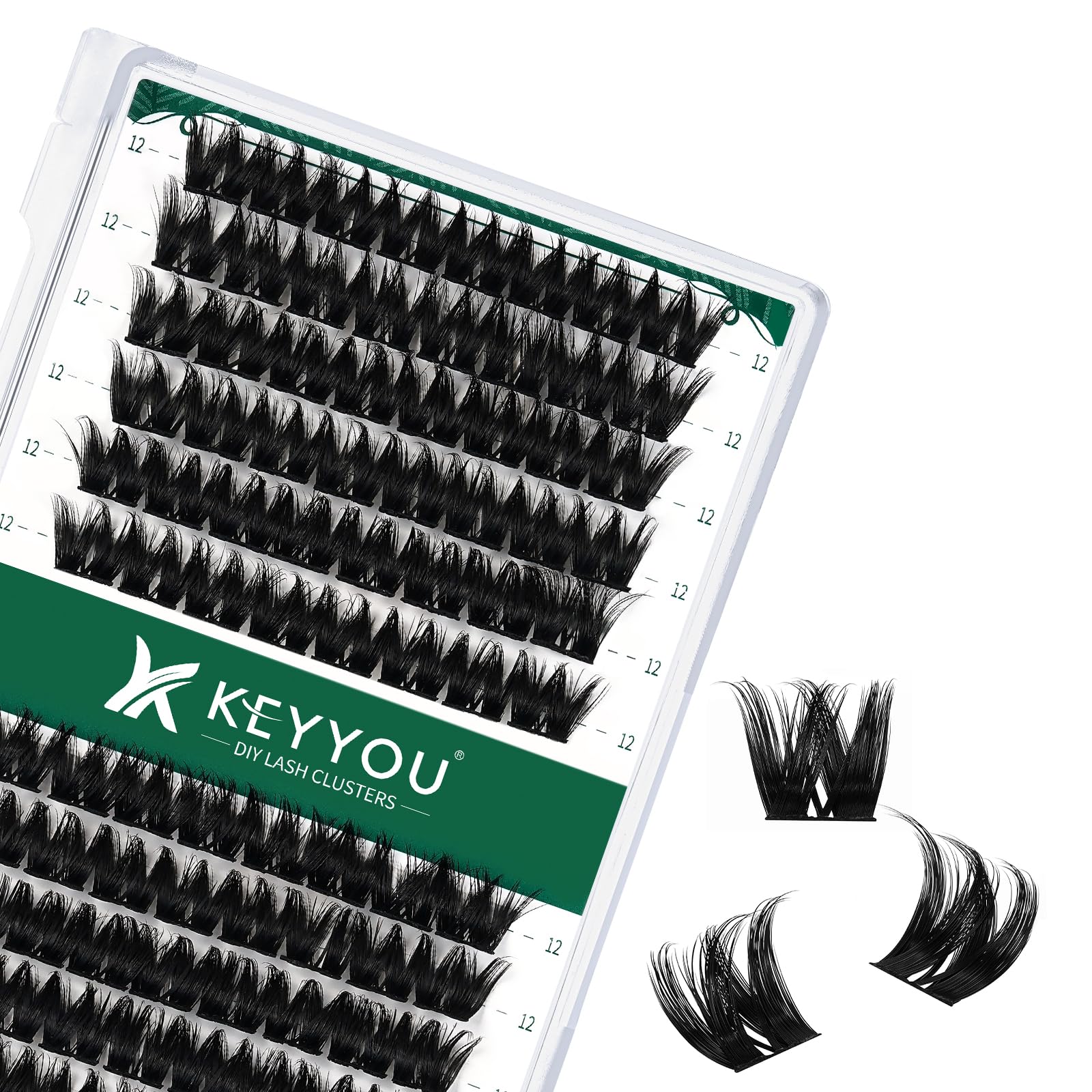 KEYYOU Lash Clusters Kit 144pcs Thick Volume D Curl Eyelash Clusters Lash Extension Kit with Mascara Brush Bond and Seal Glue Remover Applicators and Brush for DIY Lash Extensions (Y02)