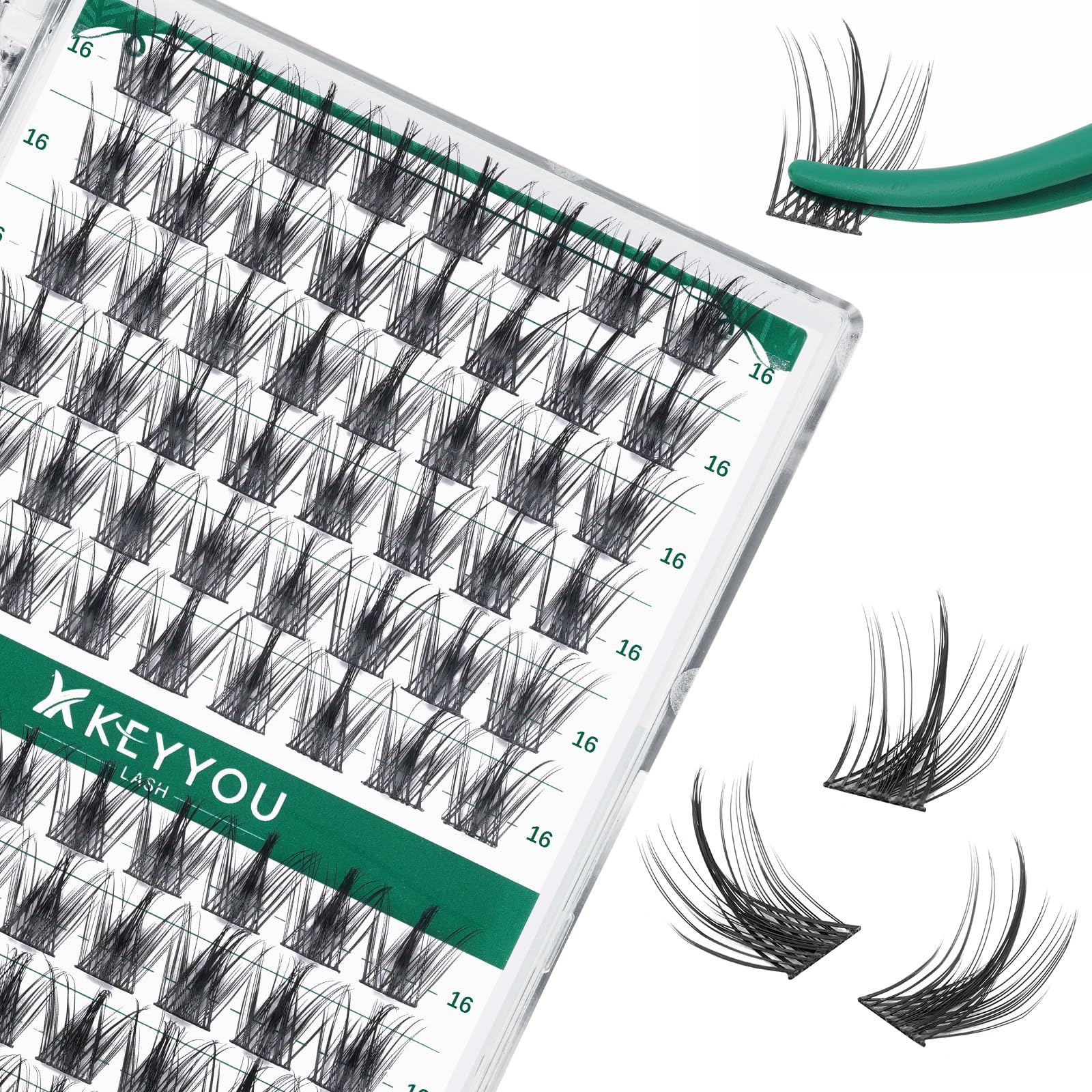 KEYYOU Lash Clusters Kit 144pcs Thick Volume D Curl Eyelash Clusters Lash Extension Kit with Mascara Brush Bond and Seal Glue Remover Applicators and Brush for DIY Lash Extensions (Y02)